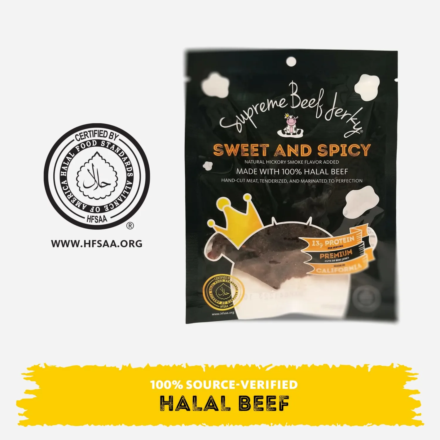 Supreme Beef Jerky, Halal Beef Jerky, Zabiha Halal Certified Jerky, Handcrafted Gourmet Meat Snacks, 2.5 oz (Sweet & Spicy) Brown