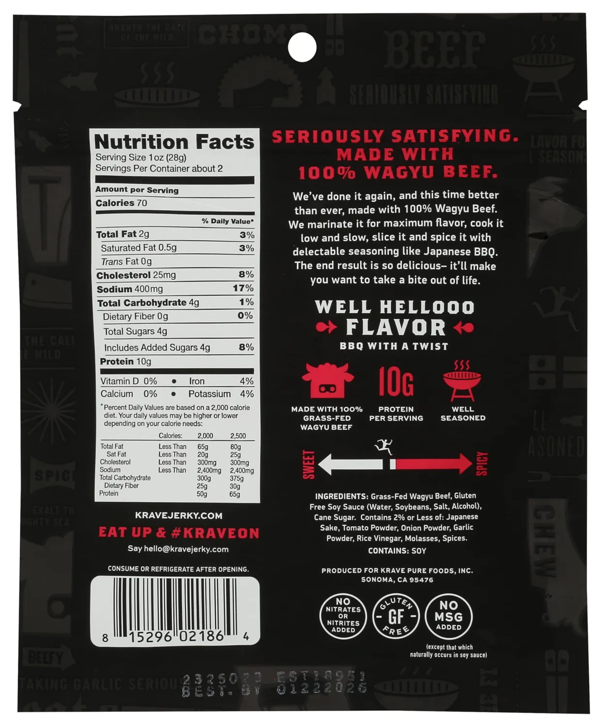 KRAVE JERKY Japanese Style BBQ Wagyu Beef Jerky, 2.1 OZ