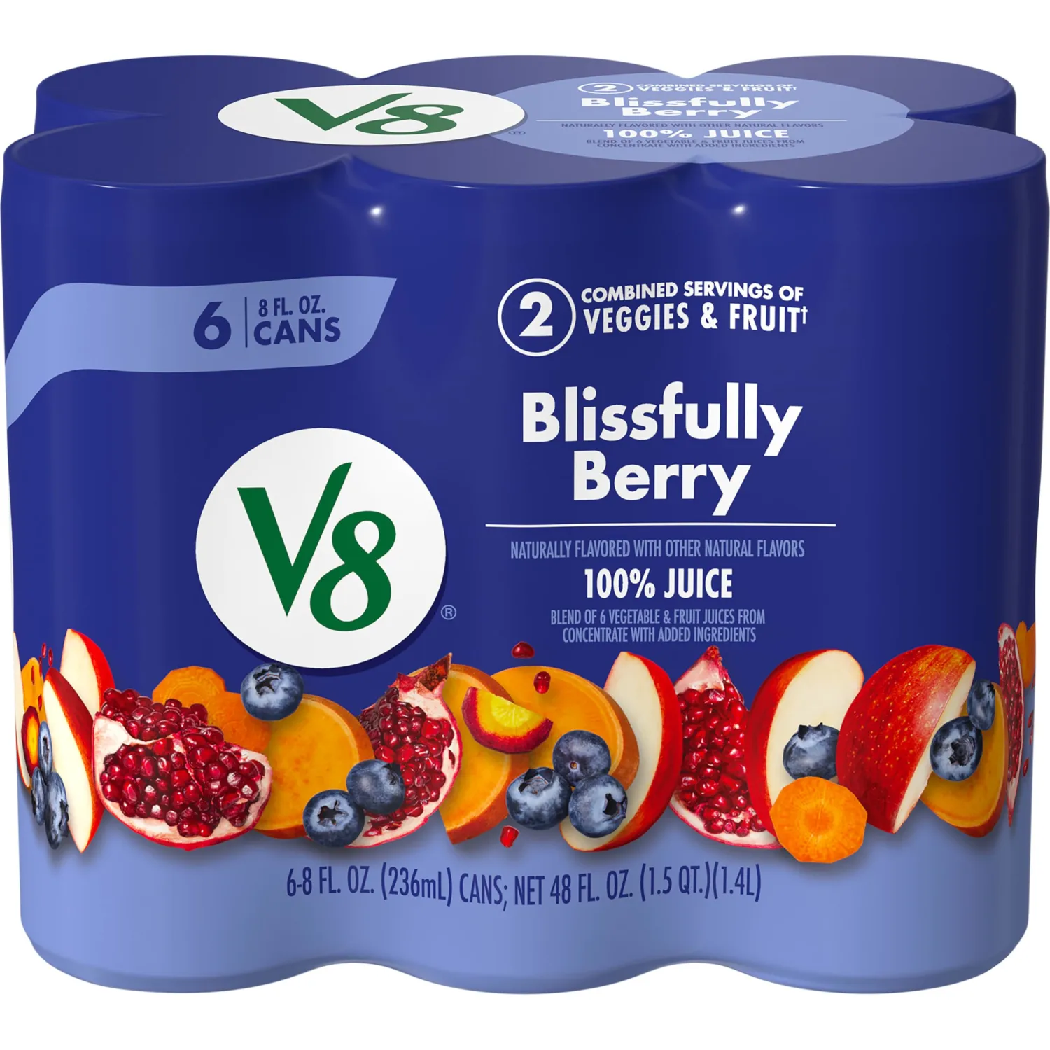 V8 Blissfully Berry 100% Fruit and Vegetable Juice, 8 fl oz Can (6 Pack)