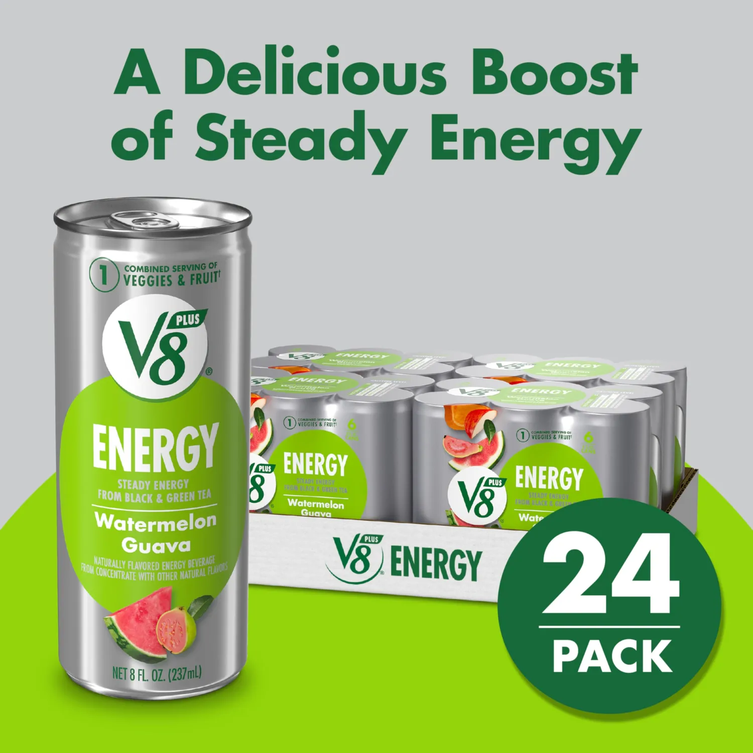 V8 +Energy Watermelon Guava Juice Energy Drink, 8 fl oz Can (24 Pack)