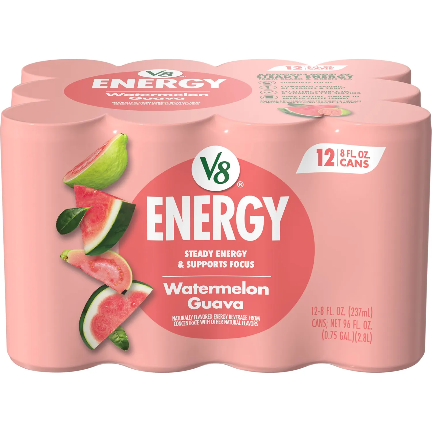 V8 Energy Watermelon Guava Energy Drink, 8 fl oz Can (12 Pack)