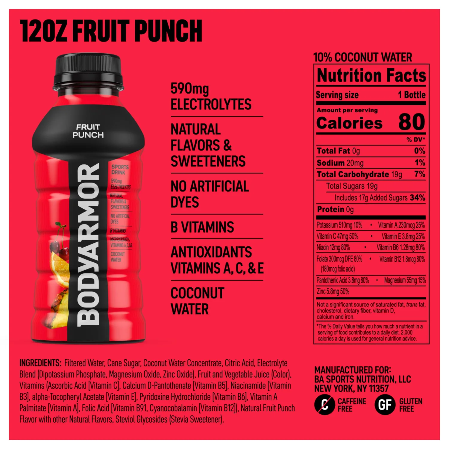 BODYARMOR Sports Drink Sports Beverage, Fruit Punch, 12 Fl Oz (Pack of 8)