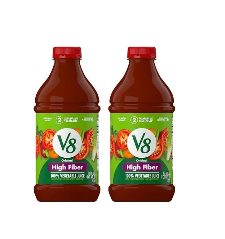 V8 High Fiber 100% Vegetable Juice, 46 fl oz Bottle (Pack of 2)