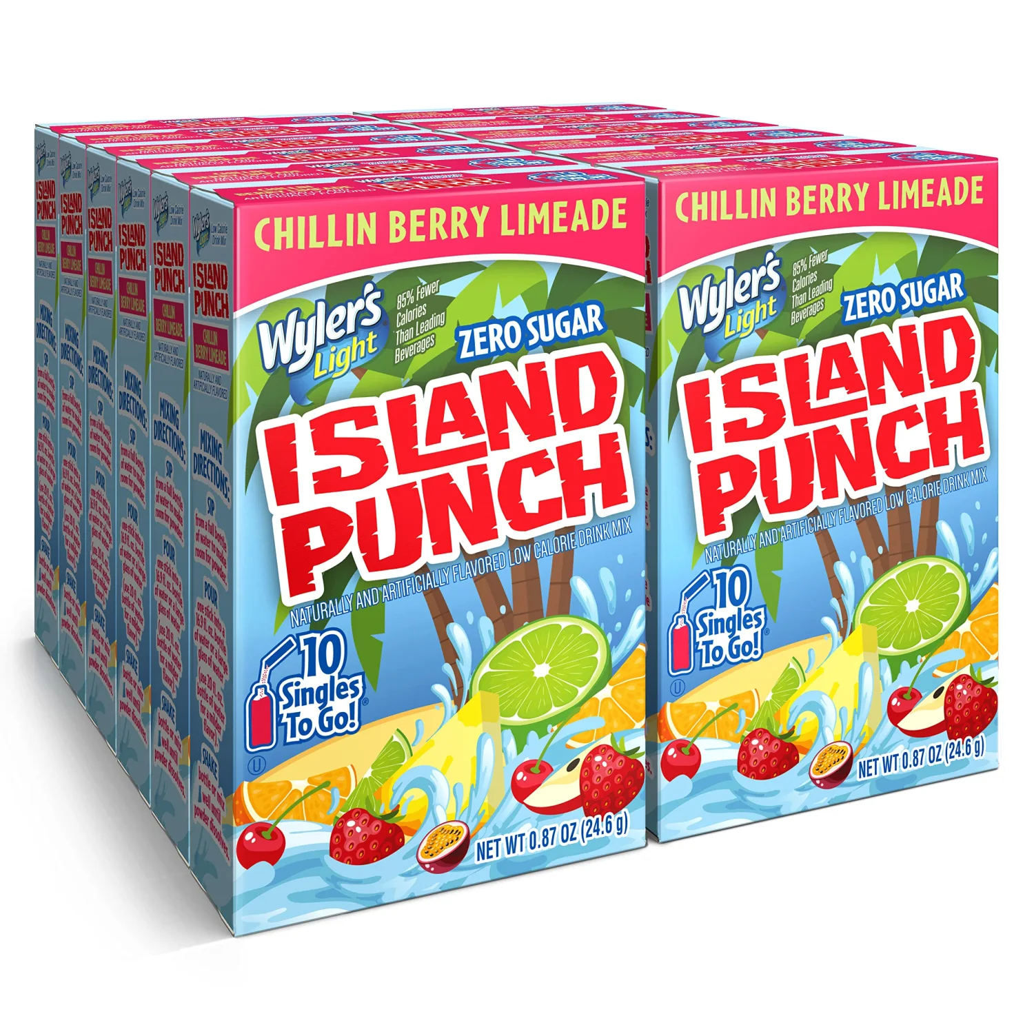 Wyler's Light Island Punch Singles To Go, Water Drink Mix, Chillin Berry Limeade, 10 Count, Pack Of 12 (120 Single Servings)