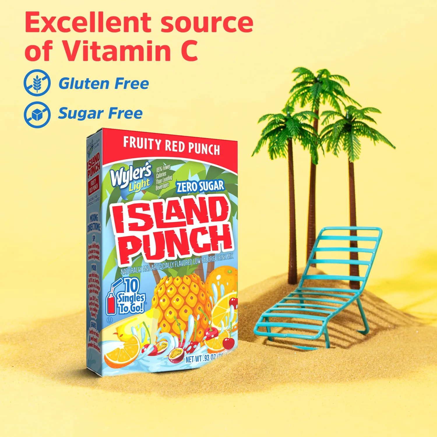 Wyler's Light Island Punch Singles To Go, Water Drink Mix, Fruity Red Punch, 10 Count, Pack Of 12 (120 Single Servings)