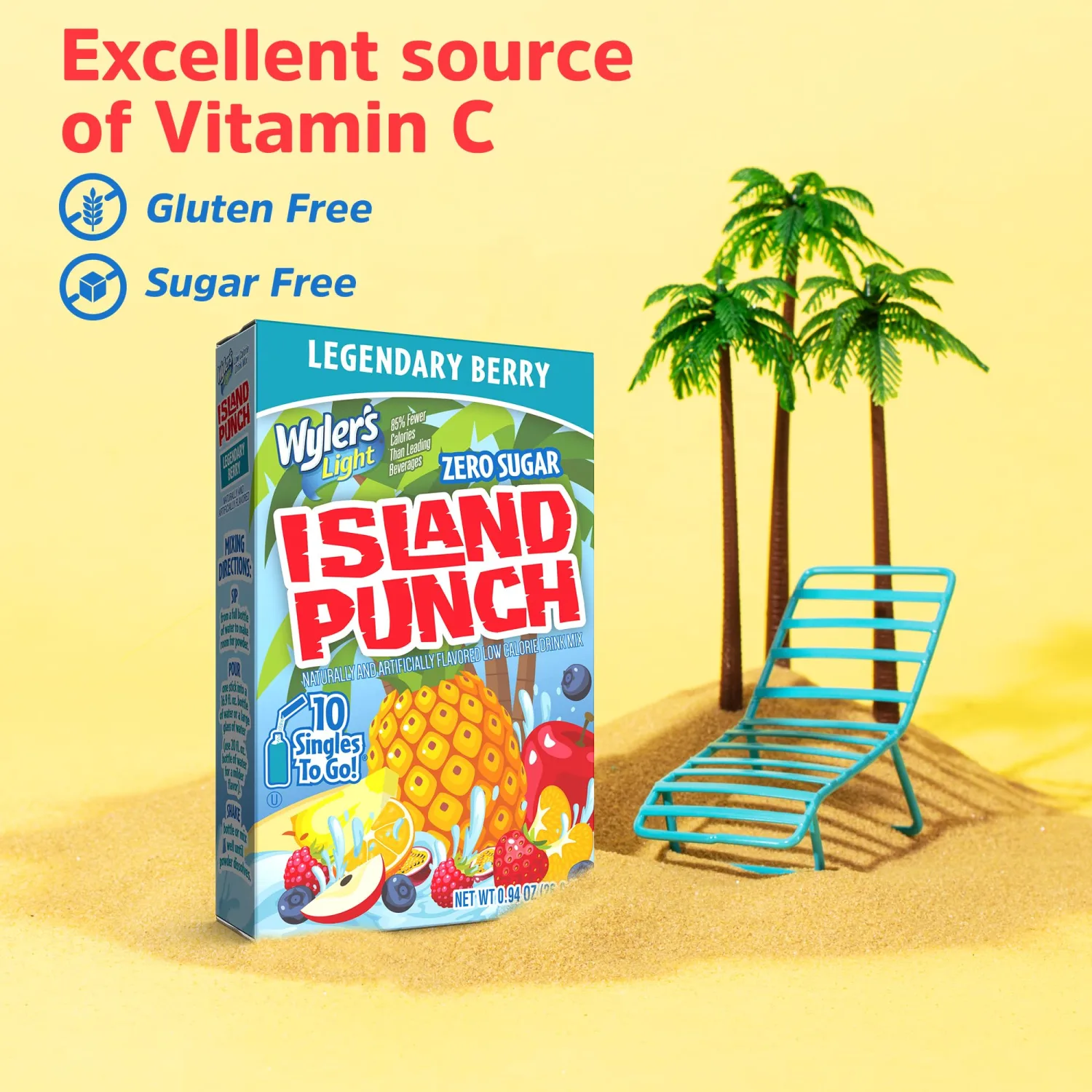 Wyler’s Light Island Punch Singles To Go, Legendary Berry, 10-Count per Box (12 Pack) – Low Calorie Powdered Drink Mixes, Caffeine Free, Gluten Free, and Zero Sugar, 120 Total Powder Packets
