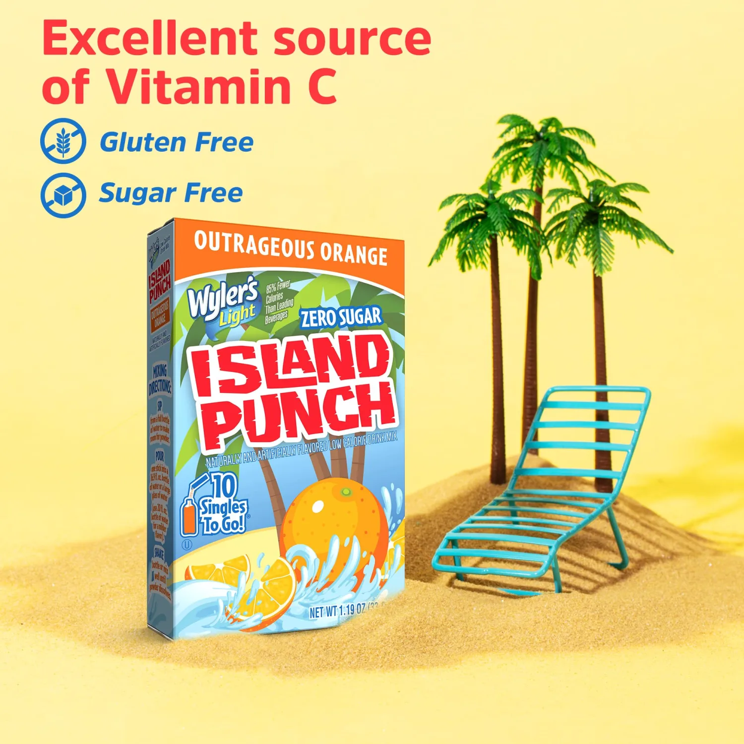 Wyler's Light Island Punch Singles To Go, Water Drink Mix, Outrageous Orange, 10 Count, Pack Of 12 (120 Single Servings)