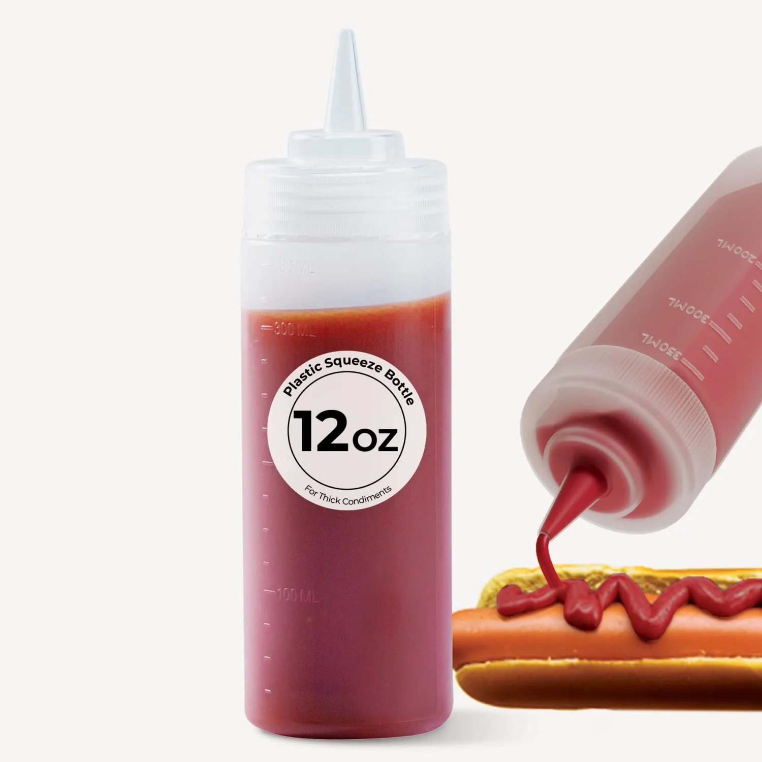 Restaurantware 12 Ounce Condiment Squeeze Bottle 1 With Lid Plastic Squeeze Bottle - Precison Dispensing Tip Flexible Clear Plastic Squeeze Bottle For Sauces For Sauces Spreads Or Condiments