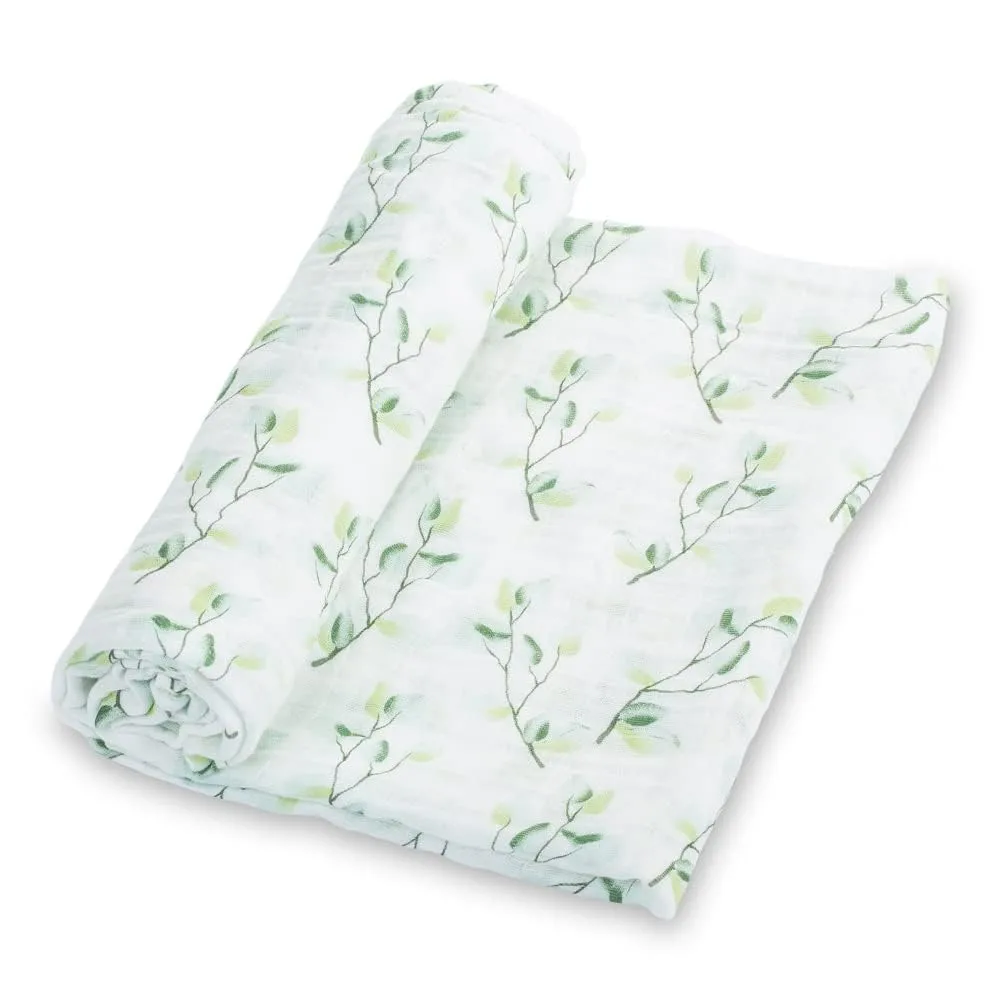 LollyBanks Muslin Swaddle Blankets for Girls, Large 47 x 47 Inches Soft Swaddles for Newborns, Breathable and Lightweight 100% Cotton Baby Blanket, Baby Essentials, Registry (Eucalyptus Print)