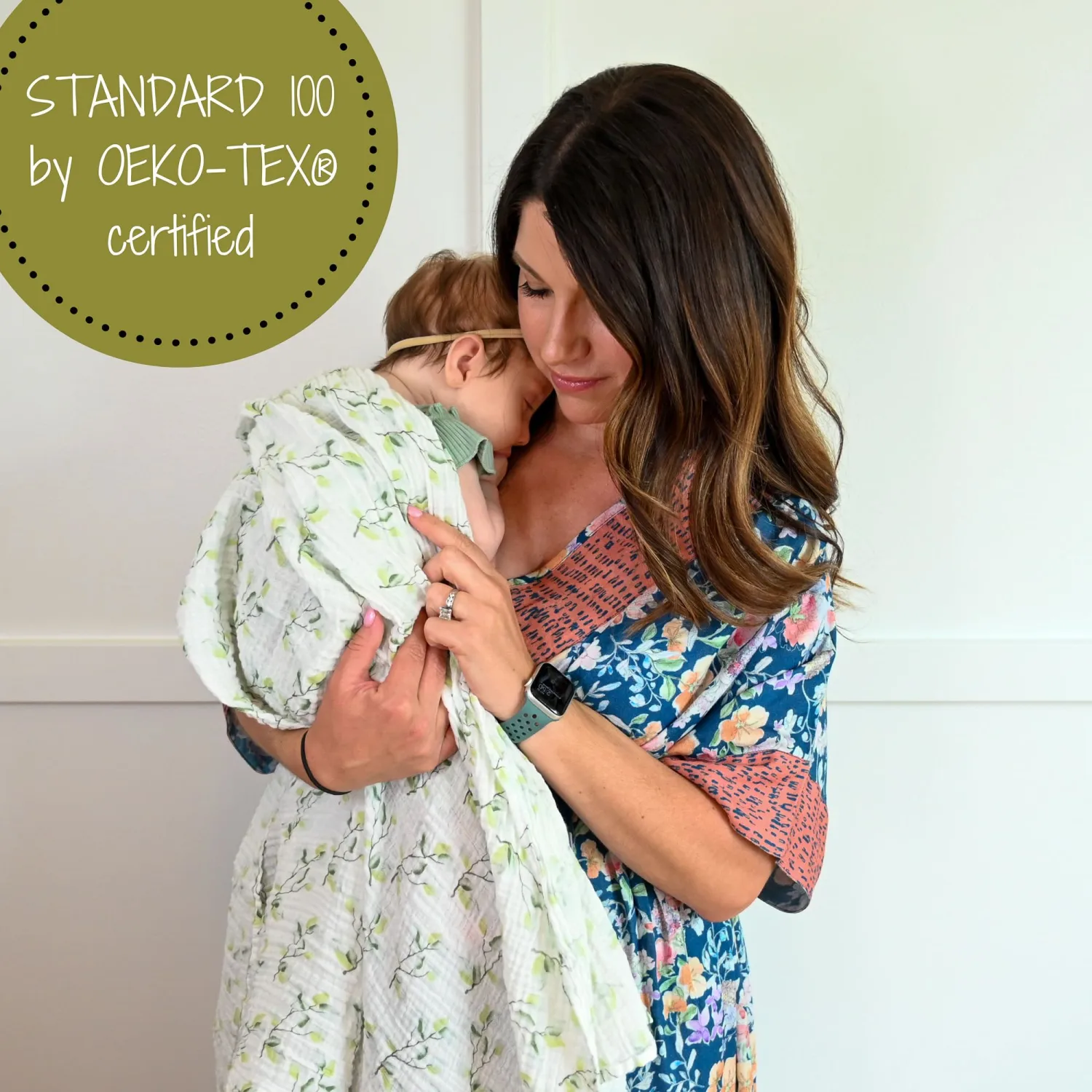 LollyBanks Muslin Swaddle Blankets for Girls, Large 47 x 47 Inches Soft Swaddles for Newborns, Breathable and Lightweight 100% Cotton Baby Blanket, Baby Essentials, Registry (Eucalyptus Print)