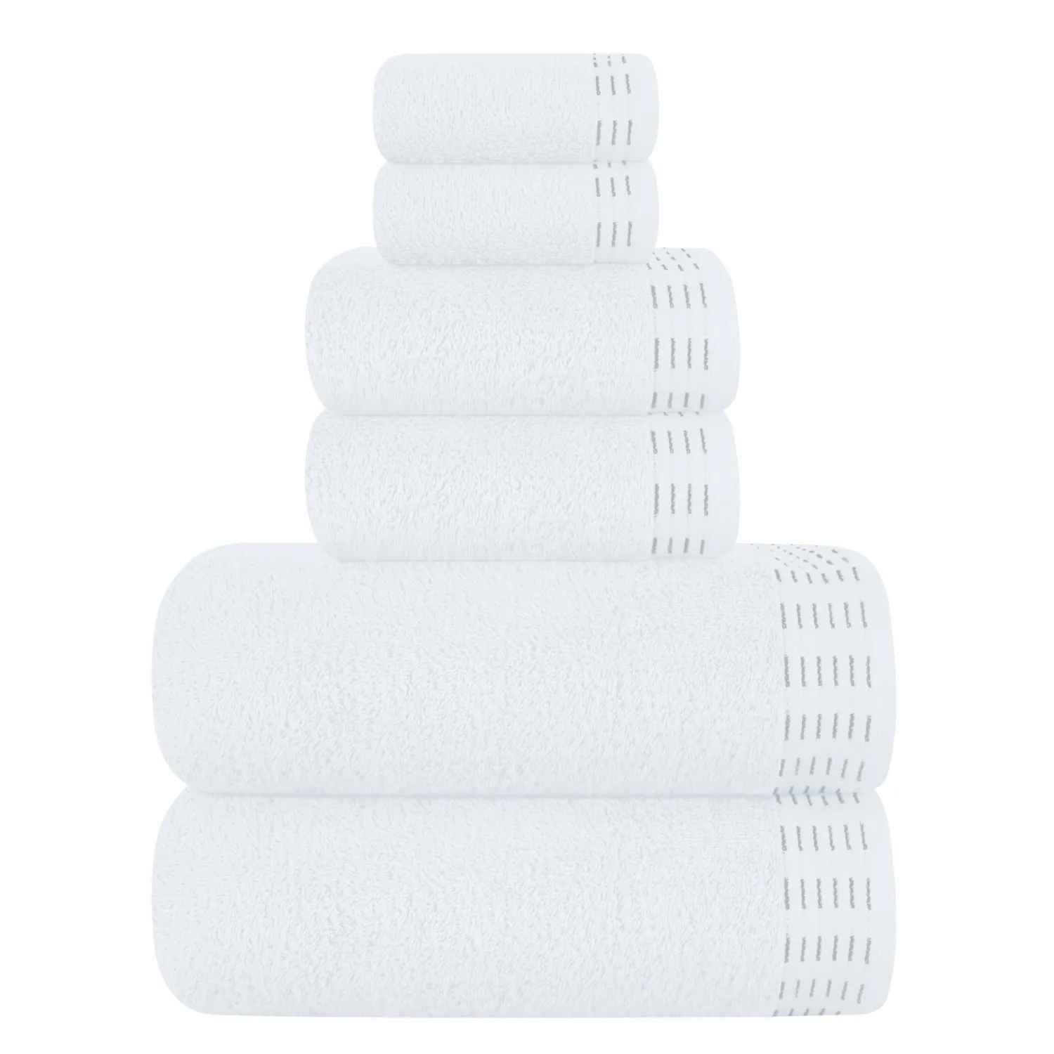 Ultra Soft 6 Pack Cotton Towel Set, Contains 2 Bath Towels 28x55 inch, 2 Hand Towels 16x24 inch & 2 Wash Coths 12x12 inch, Ideal Everyday use, Compact & Lightweight - White