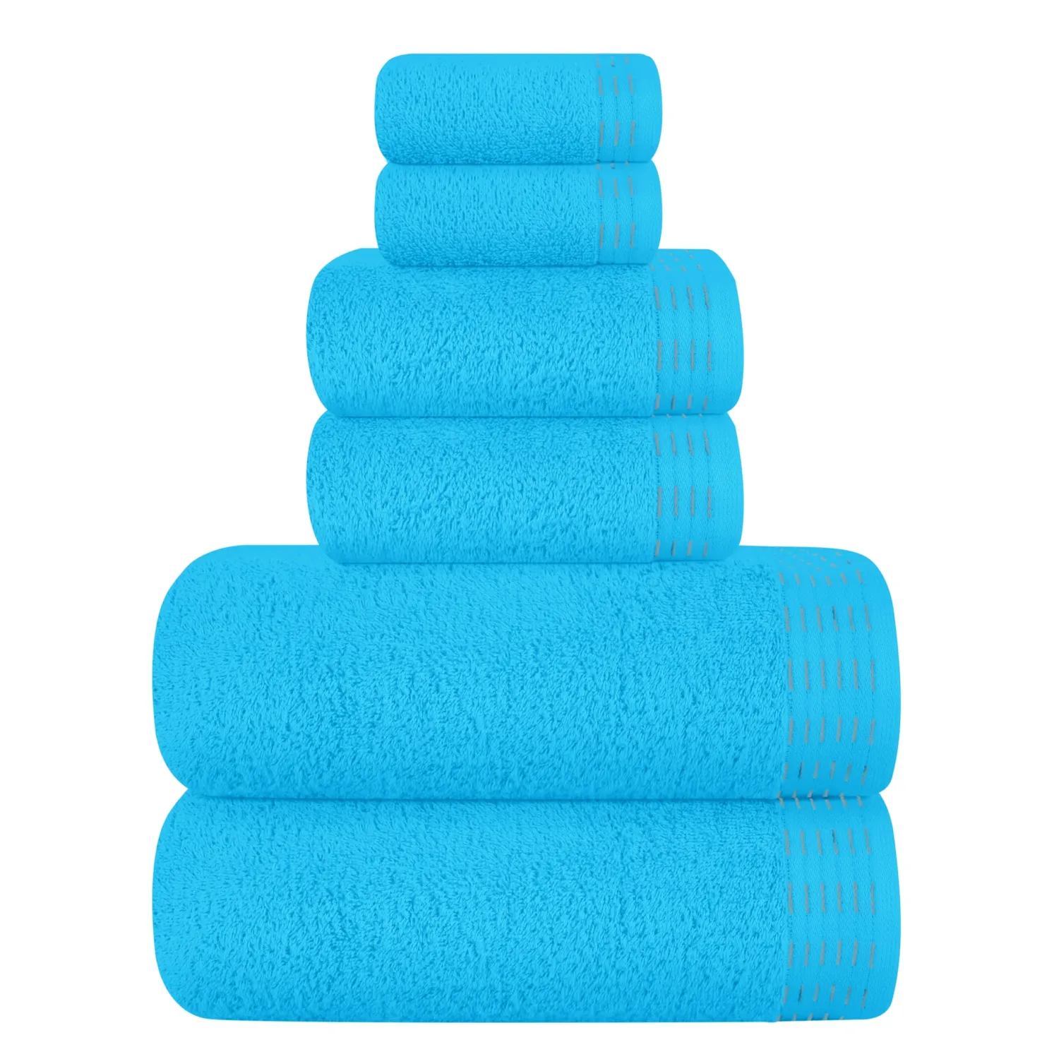 Ultra Soft 6 Pack Cotton Towel Set, Contains 2 Bath Towels 28x55 inch, 2 Hand Towels 16x24 inch & 2 Wash Coths 12x12 inch, Ideal Everyday use, Compact & Lightweight - Turquoise Blue