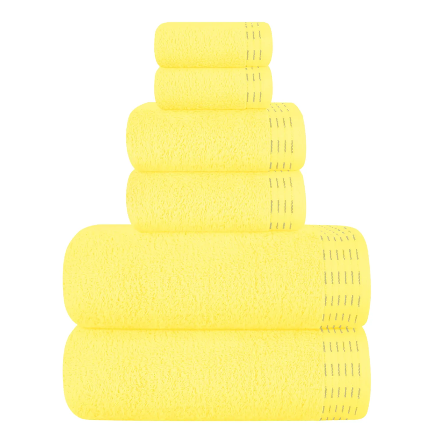 Ultra Soft 6 Pack Cotton Towel Set, Contains 2 Bath Towels 28x55 inch, 2 Hand Towels 16x24 inch & 2 Wash Coths 12x12 inch, Ideal Everyday use, Compact & Lightweight - Lime Yellow