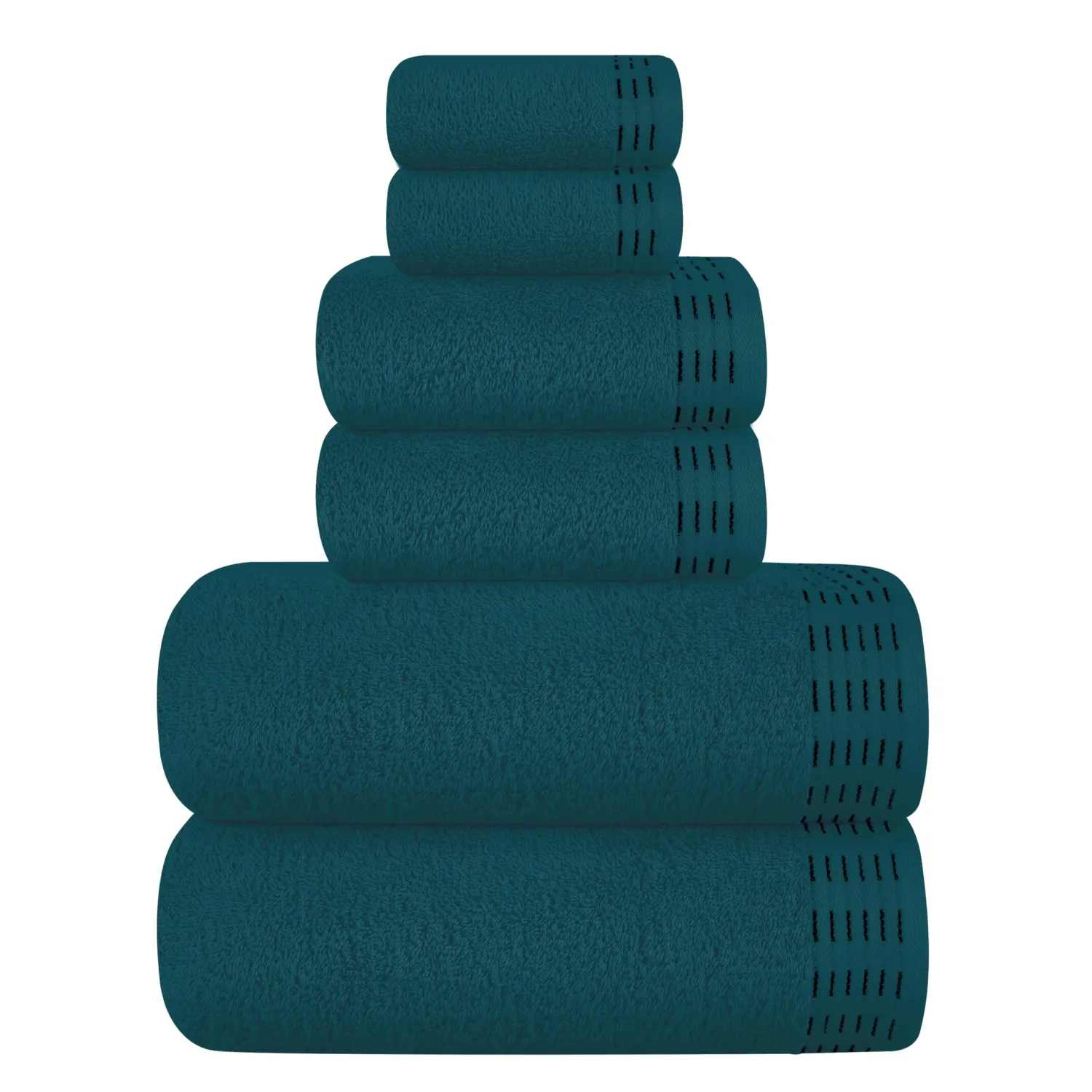 Ultra Soft 6 Pack Cotton Towel Set, Contains 2 Bath Towels 28x55 inch, 2 Hand Towels 16x24 inch & 2 Wash Coths 12x12 inch, Ideal Everyday use, Compact & Lightweight - Teal