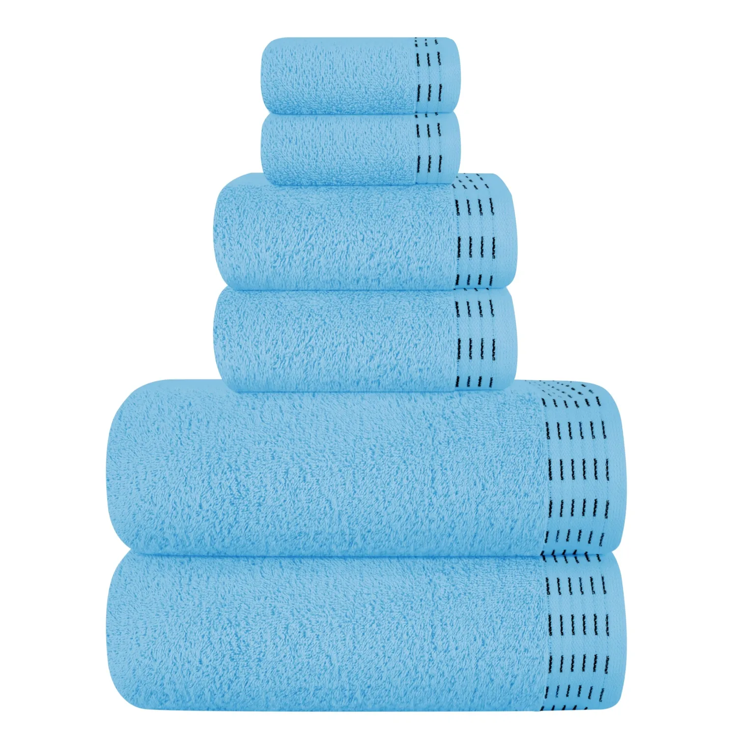 Ultra Soft 6 Pack Cotton Towel Set, Contains 2 Bath Towels 28x55 inch, 2 Hand Towels 16x24 inch & 2 Wash Coths 12x12 inch, Ideal Everyday use, Compact & Lightweight - Sky Blue
