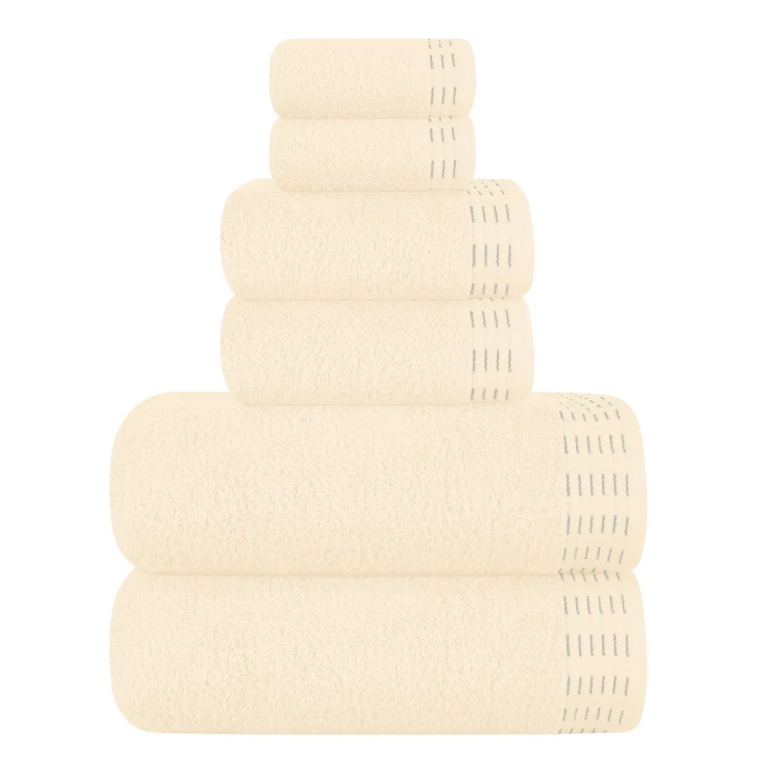 Ultra Soft 6 Pack Cotton Towel Set, Contains 2 Bath Towels 28x55 inch, 2 Hand Towels 16x24 inch & 2 Wash Coths 12x12 inch, Ideal Everyday use, Compact & Lightweight - Ivory