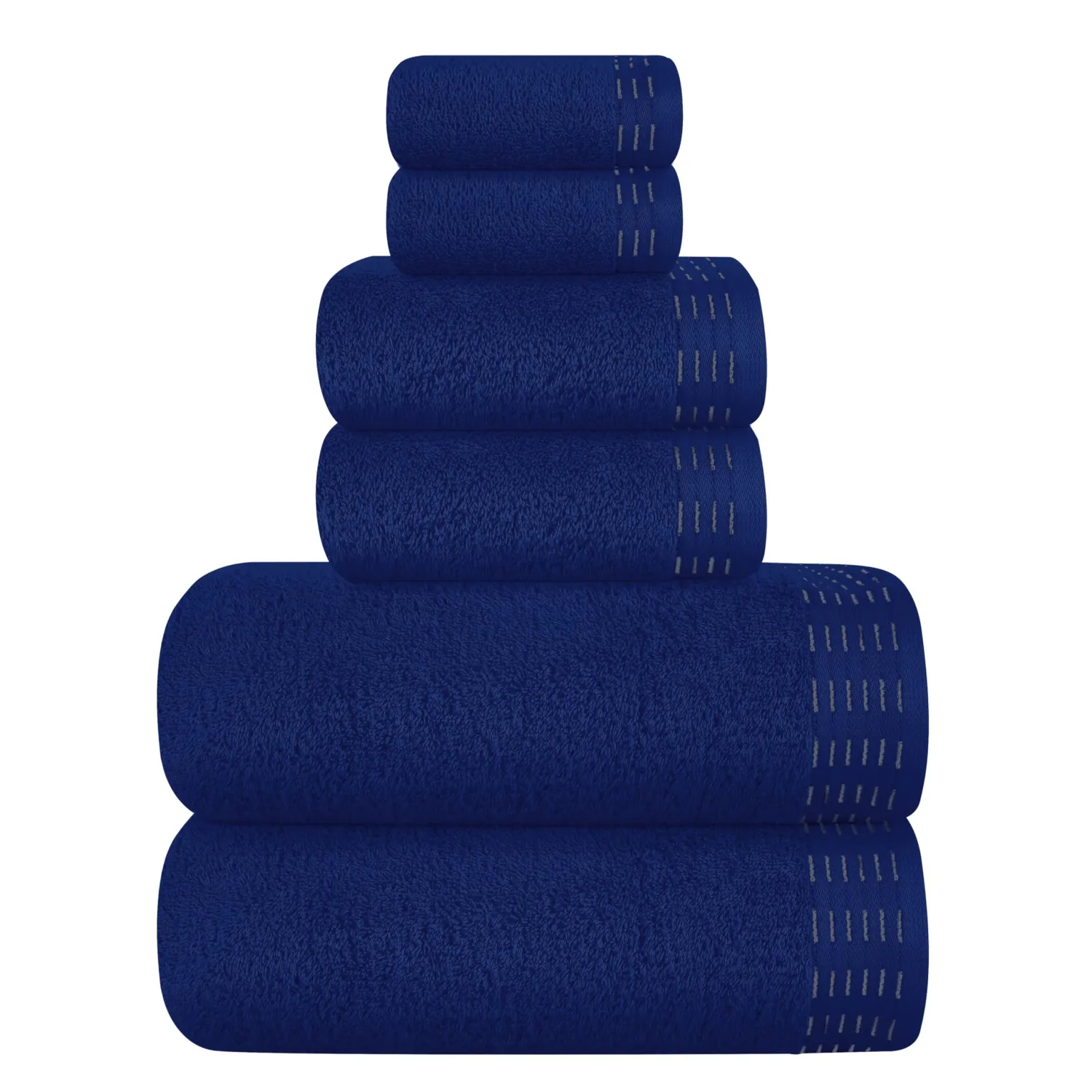 Ultra Soft 6 Pack Cotton Towel Set, Contains 2 Bath Towels 28x55 inch, 2 Hand Towels 16x24 inch & 2 Wash Coths 12x12 inch, Ideal Everyday use, Compact & Lightweight - Navy Blue