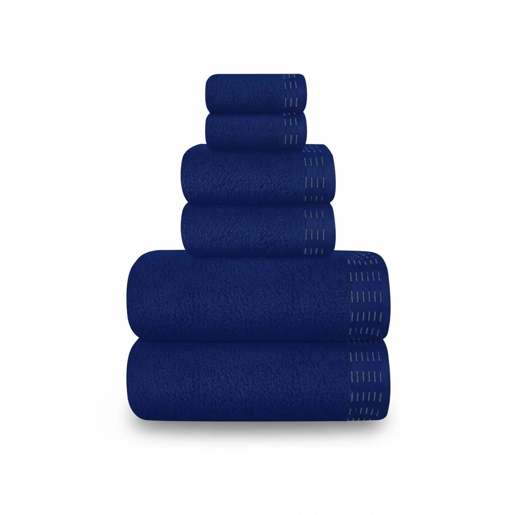 Ultra Soft 6 Pack Cotton Towel Set, Contains 2 Bath Towels 28x55 inch, 2 Hand Towels 16x24 inch & 2 Wash Coths 12x12 inch, Ideal Everyday use, Compact & Lightweight - Navy Blue