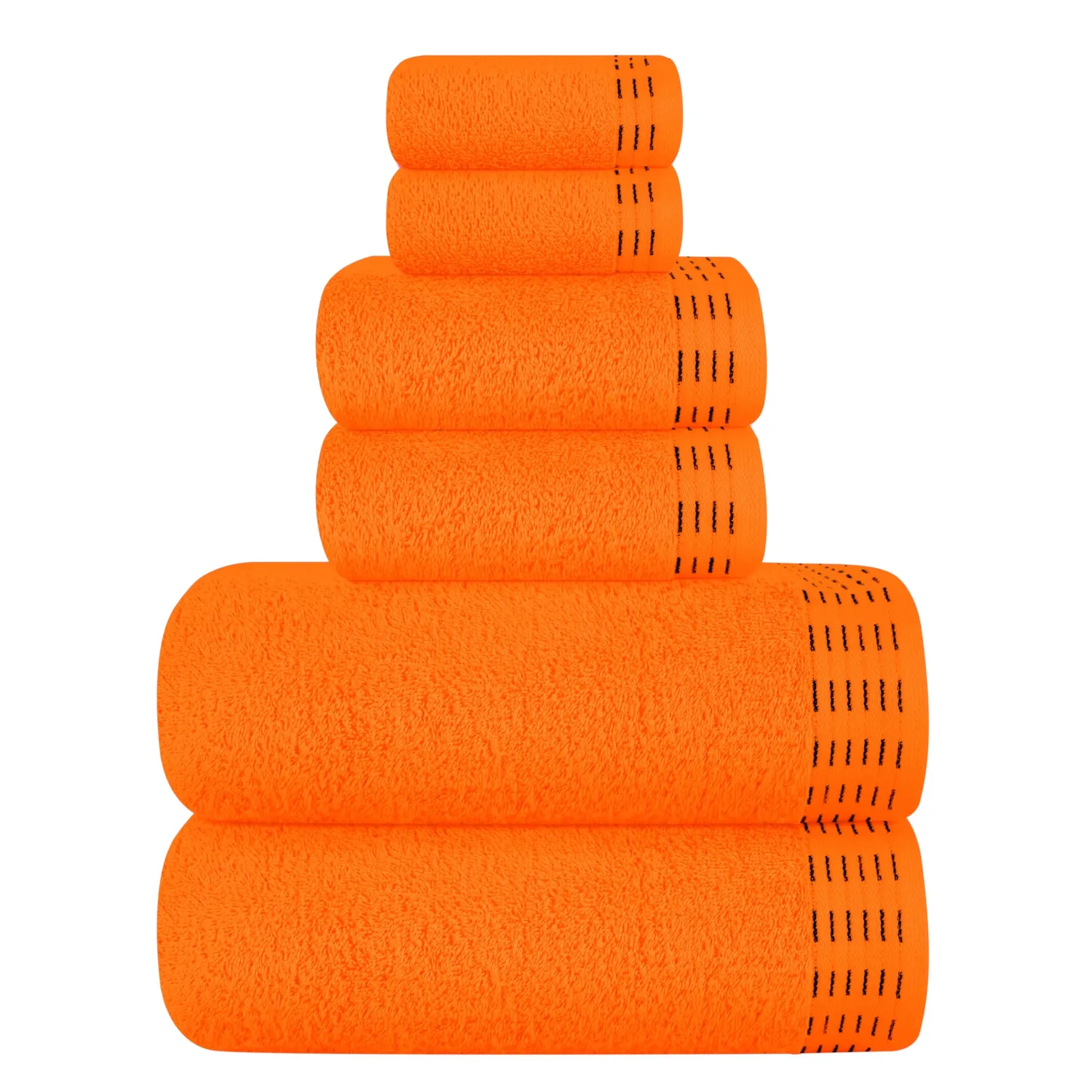 Ultra Soft 6 Pack Cotton Towel Set, Contains 2 Bath Towels 28x55 inch, 2 Hand Towels 16x24 inch & 2 Wash Coths 12x12 inch, Ideal Everyday use, Compact & Lightweight - Orange
