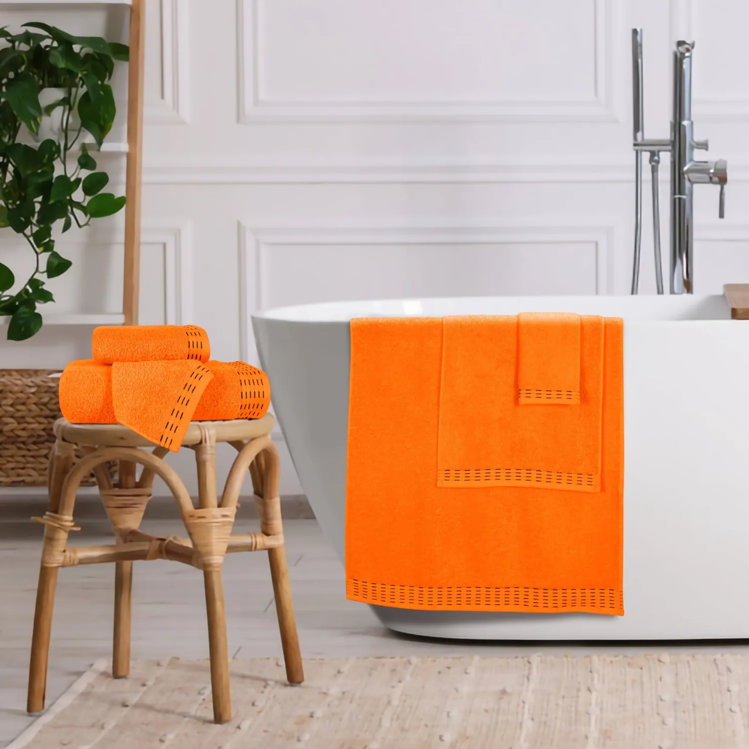 Ultra Soft 6 Pack Cotton Towel Set, Contains 2 Bath Towels 28x55 inch, 2 Hand Towels 16x24 inch & 2 Wash Coths 12x12 inch, Ideal Everyday use, Compact & Lightweight - Orange