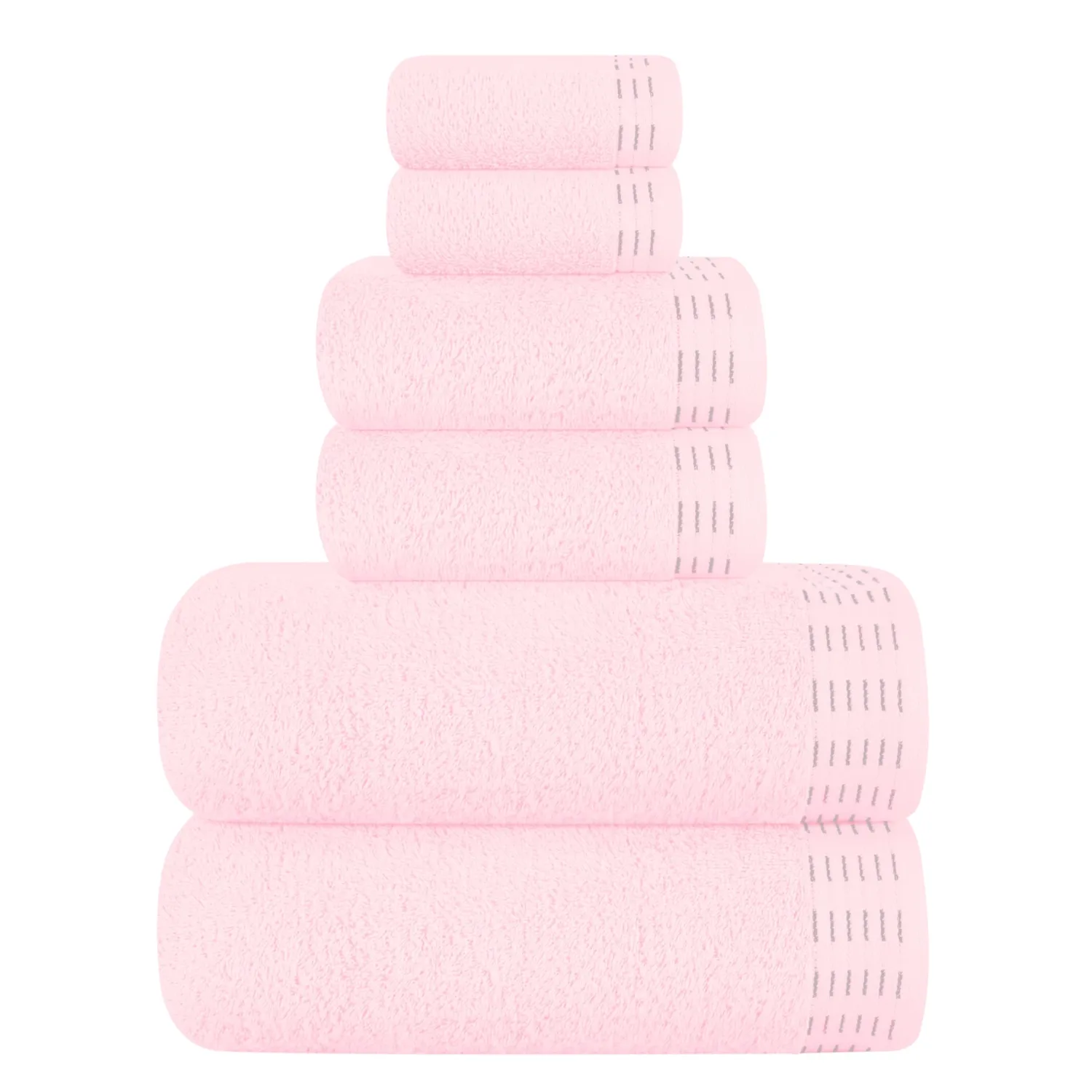 Ultra Soft 6 Pack Cotton Towel Set, Contains 2 Bath Towels 28x55 inch, 2 Hand Towels 16x24 inch & 2 Wash Coths 12x12 inch, Ideal Everyday use, Compact & Lightweight - Pink