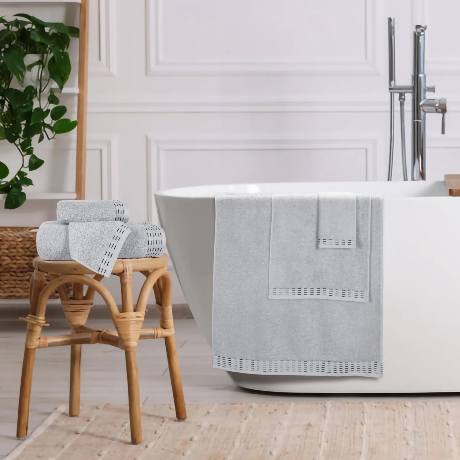 Ultra Soft 6 Pack Cotton Towel Set, Contains 2 Bath Towels 28x55 inch, 2 Hand Towels 16x24 inch & 2 Wash Coths 12x12 inch, Ideal Everyday use, Compact & Lightweight - Light Grey