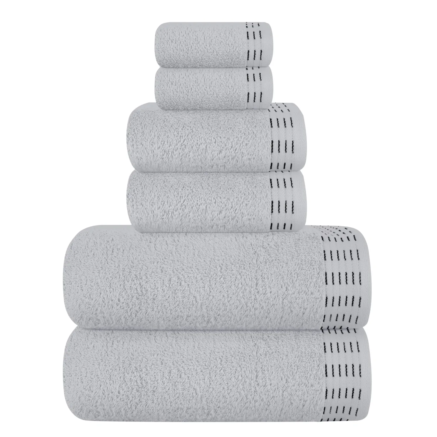 Ultra Soft 6 Pack Cotton Towel Set, Contains 2 Bath Towels 28x55 inch, 2 Hand Towels 16x24 inch & 2 Wash Coths 12x12 inch, Ideal Everyday use, Compact & Lightweight - Light Grey