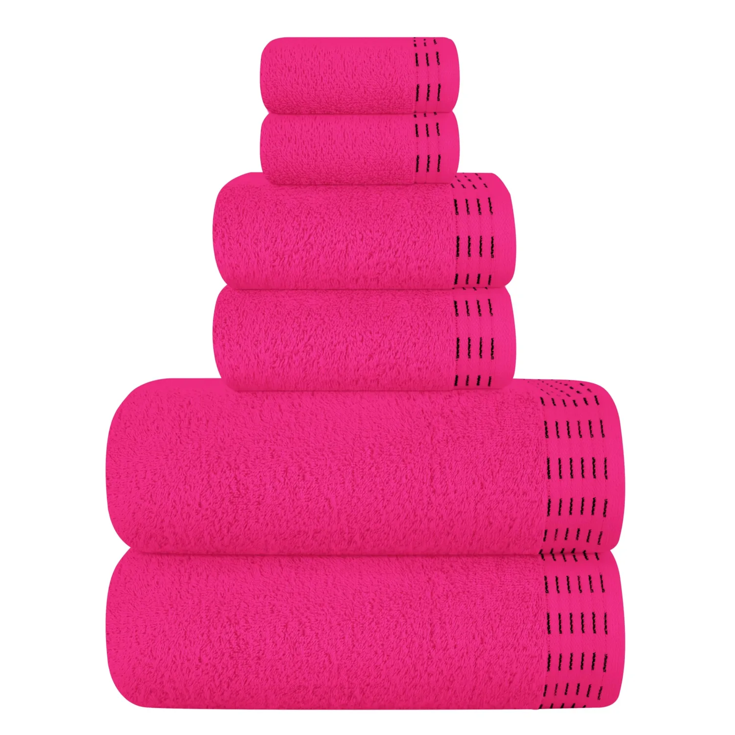 Ultra Soft 6 Pack Cotton Towel Set, Contains 2 Bath Towels 28x55 inch, 2 Hand Towels 16x24 inch & 2 Wash Coths 12x12 inch, Ideal Everyday use, Compact & Lightweight - Hot Pink