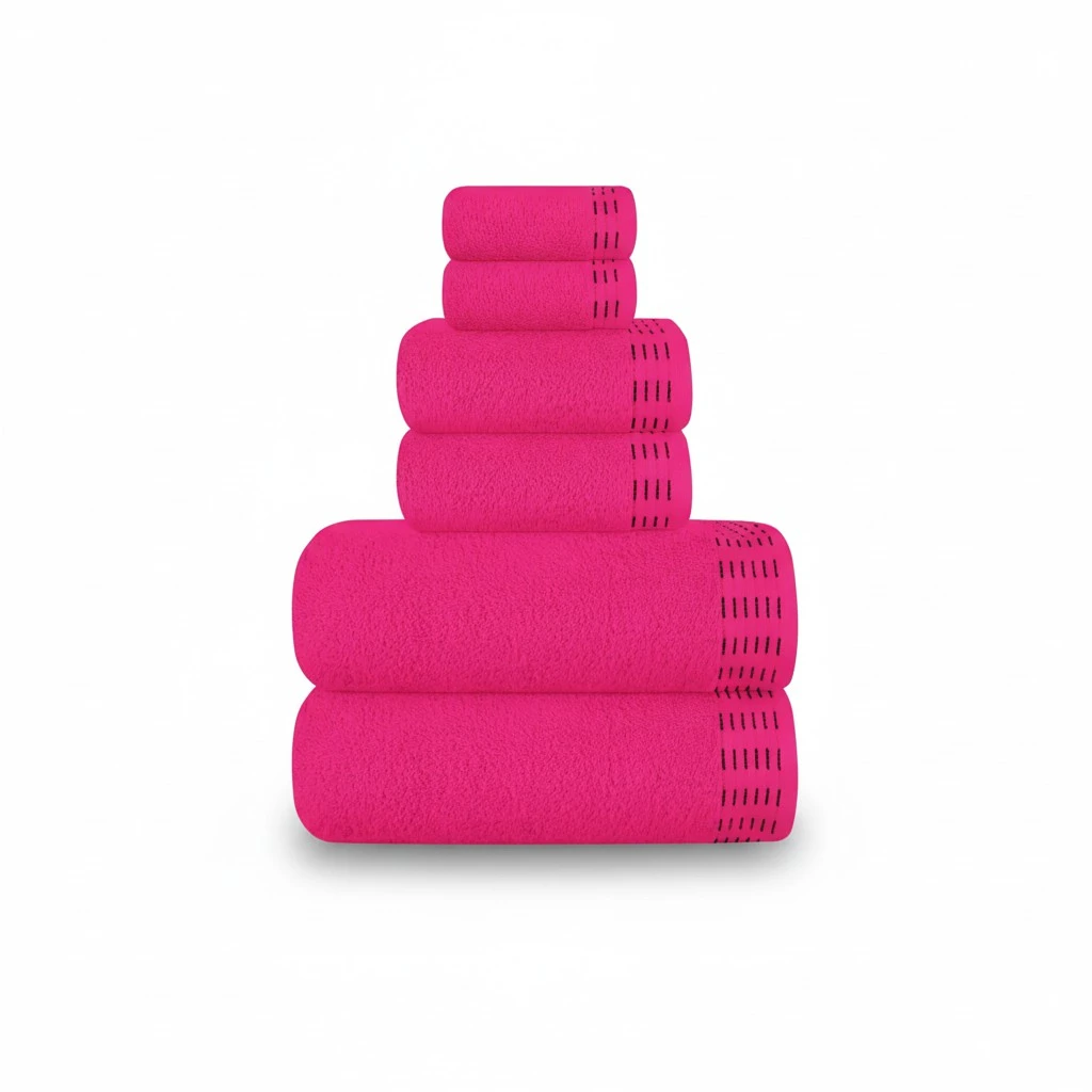 Ultra Soft 6 Pack Cotton Towel Set, Contains 2 Bath Towels 28x55 inch, 2 Hand Towels 16x24 inch & 2 Wash Coths 12x12 inch, Ideal Everyday use, Compact & Lightweight - Hot Pink