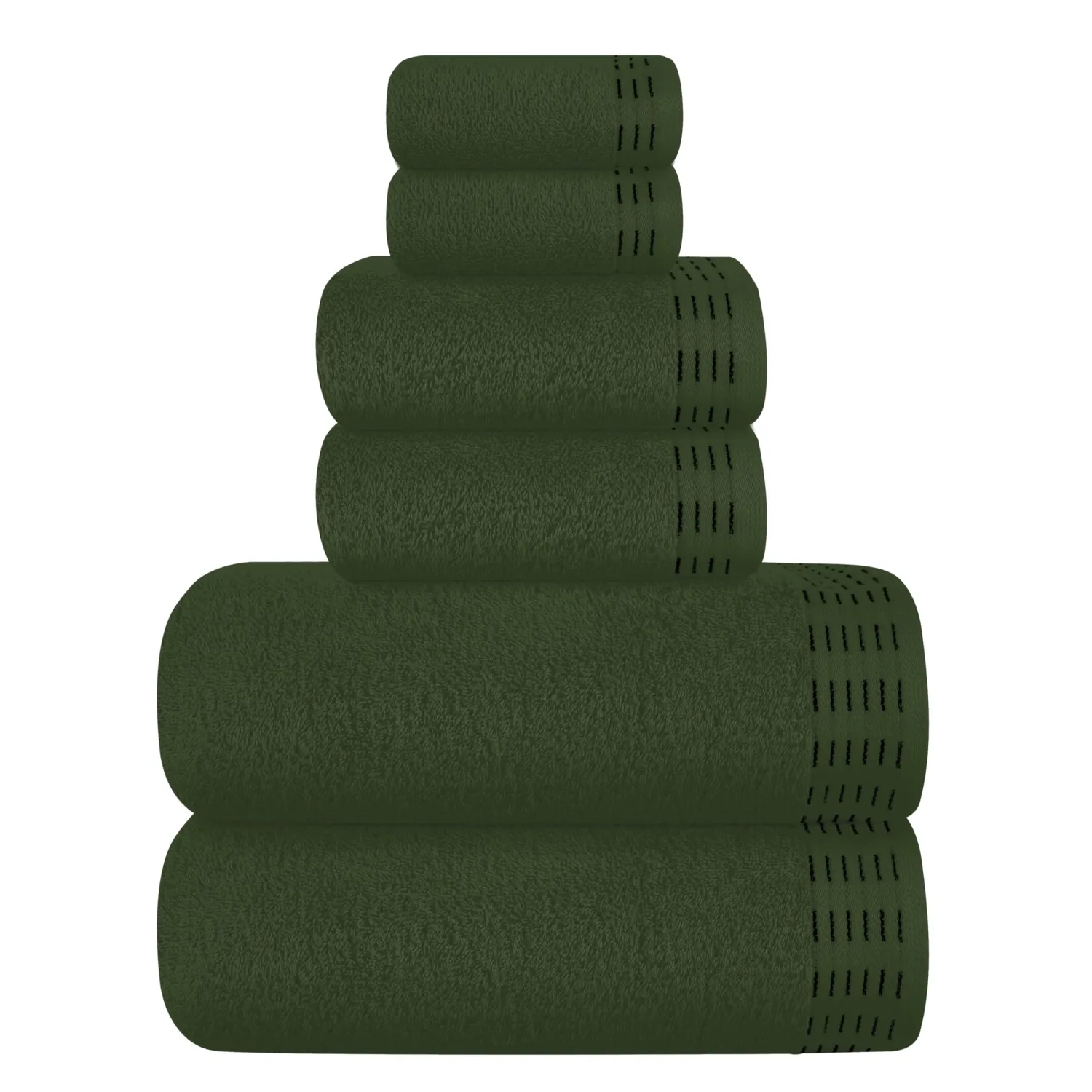 Ultra Soft 6 Pack Cotton Towel Set, Contains 2 Bath Towels 28x55 inch, 2 Hand Towels 16x24 inch & 2 Wash Coths 12x12 inch, Ideal Everyday use, Compact & Lightweight - Olive Green