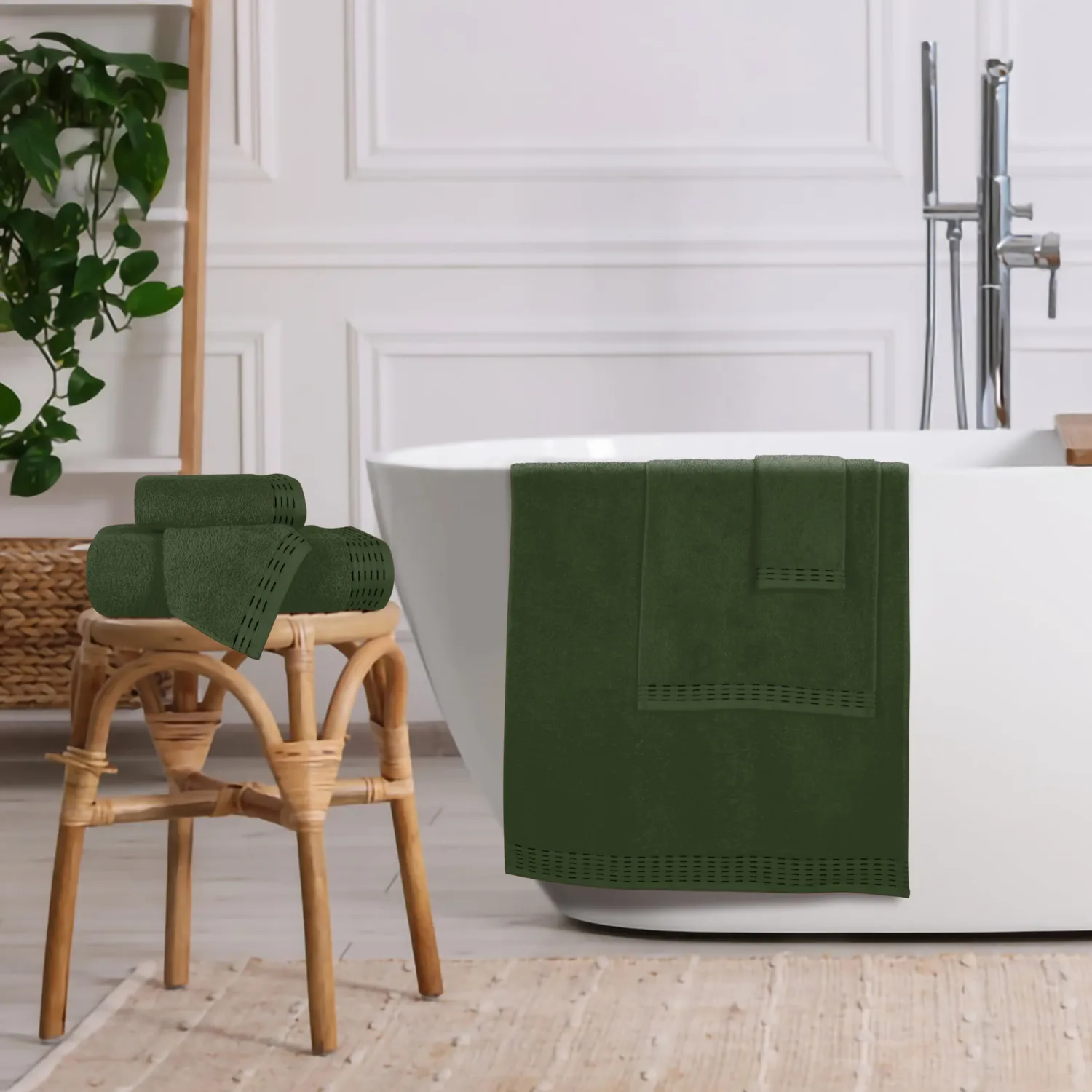 Ultra Soft 6 Pack Cotton Towel Set, Contains 2 Bath Towels 28x55 inch, 2 Hand Towels 16x24 inch & 2 Wash Coths 12x12 inch, Ideal Everyday use, Compact & Lightweight - Olive Green