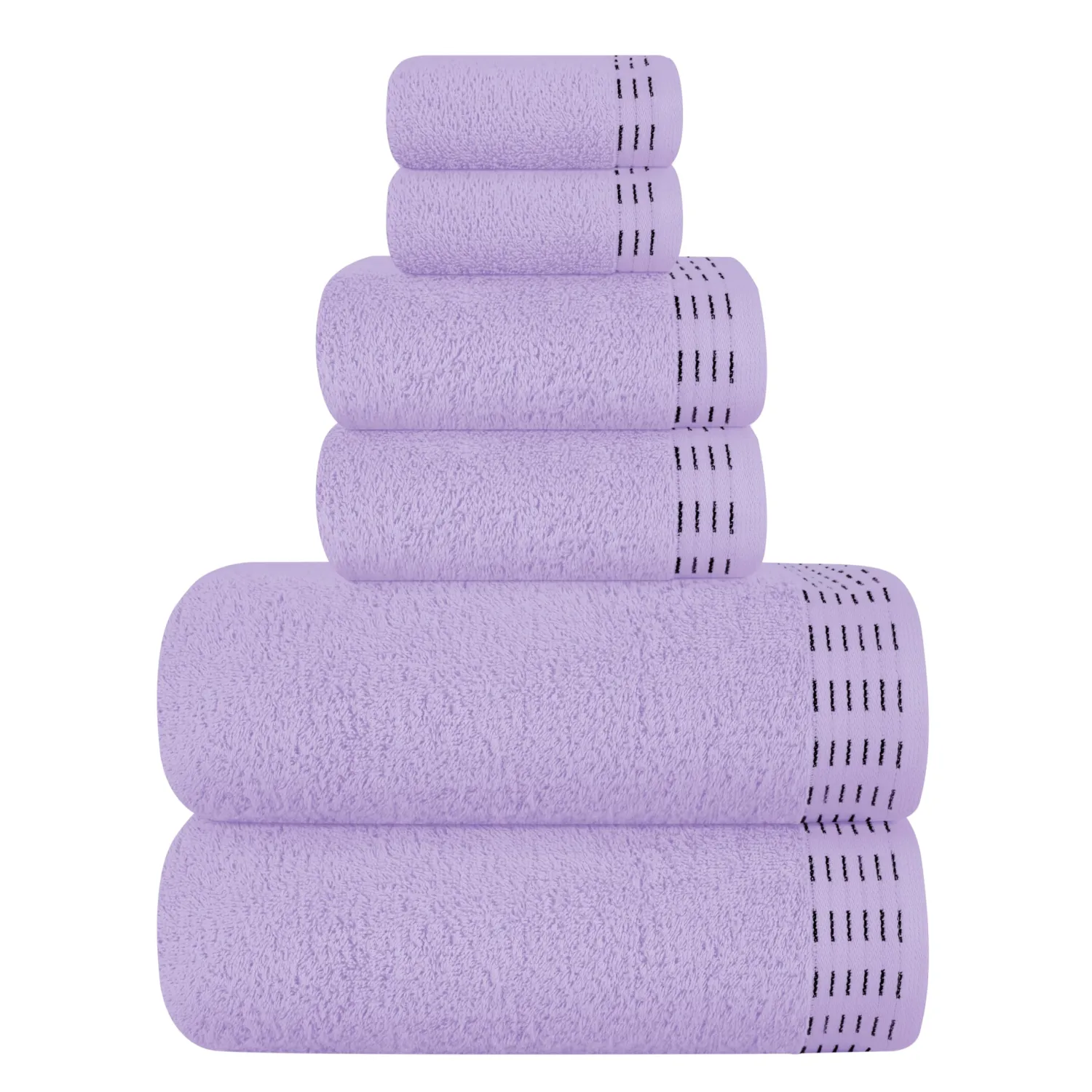 Ultra Soft 6 Pack Cotton Towel Set, Contains 2 Bath Towels 28x55 inch, 2 Hand Towels 16x24 inch & 2 Wash Coths 12x12 inch, Ideal Everyday use, Compact & Lightweight - Purple