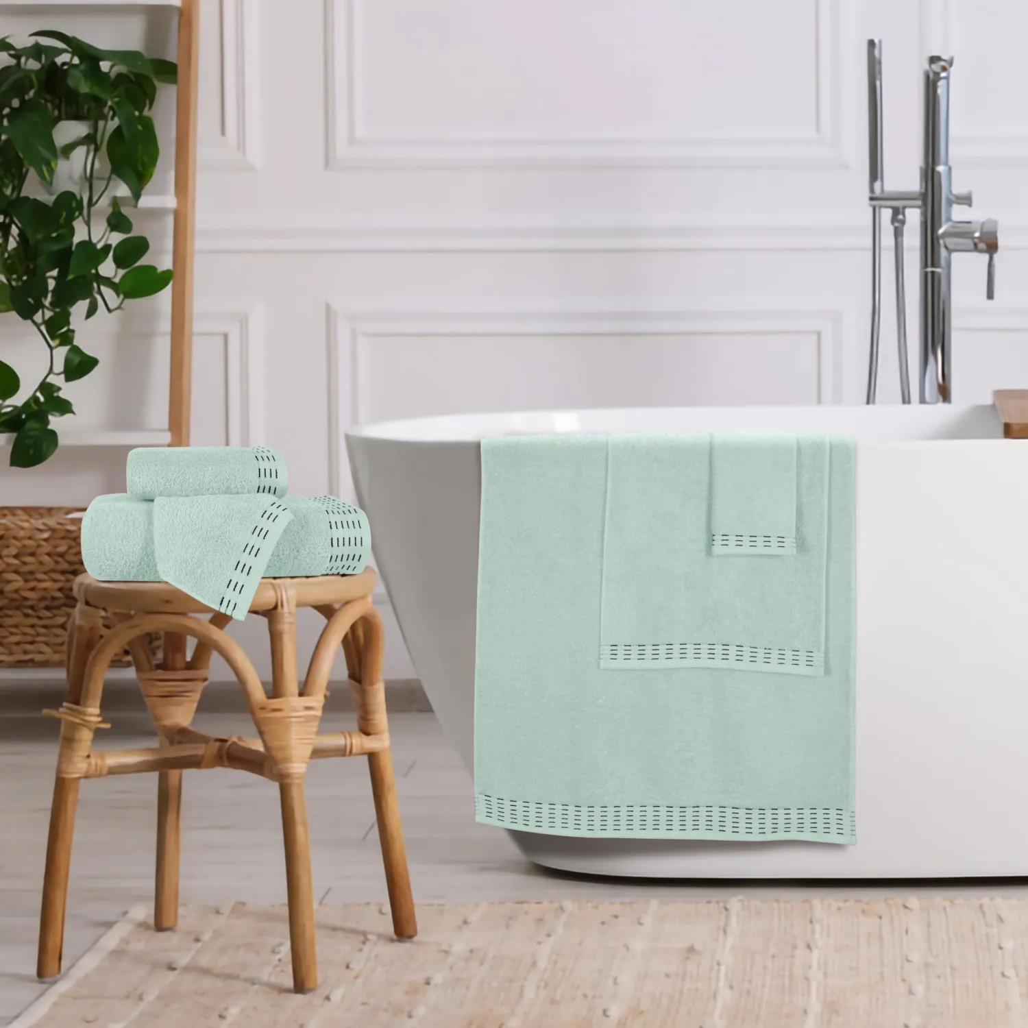 Ultra Soft 6 Pack Cotton Towel Set, Contains 2 Bath Towels 28x55 inch, 2 Hand Towels 16x24 inch & 2 Wash Coths 12x12 inch, Ideal Everyday use, Compact & Lightweight - Sea Green