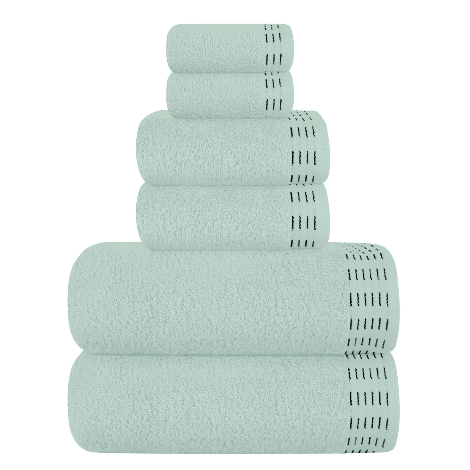 Ultra Soft 6 Pack Cotton Towel Set, Contains 2 Bath Towels 28x55 inch, 2 Hand Towels 16x24 inch & 2 Wash Coths 12x12 inch, Ideal Everyday use, Compact & Lightweight - Sea Green