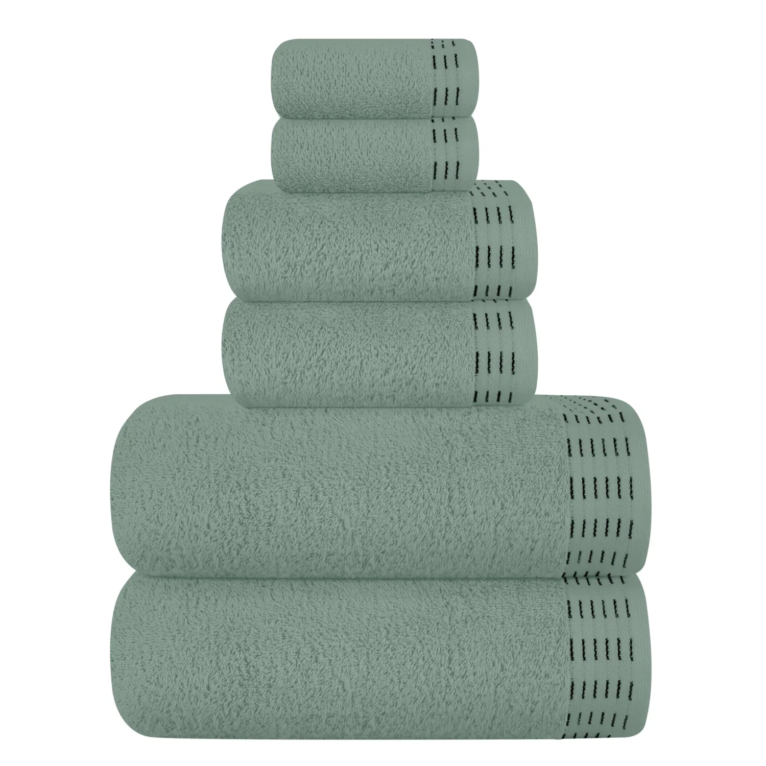 Ultra Soft 6 Pack Cotton Towel Set, Contains 2 Bath Towels 28x55 inch, 2 Hand Towels 16x24 inch & 2 Wash Coths 12x12 inch, Ideal Everyday use, Compact & Lightweight - Jade