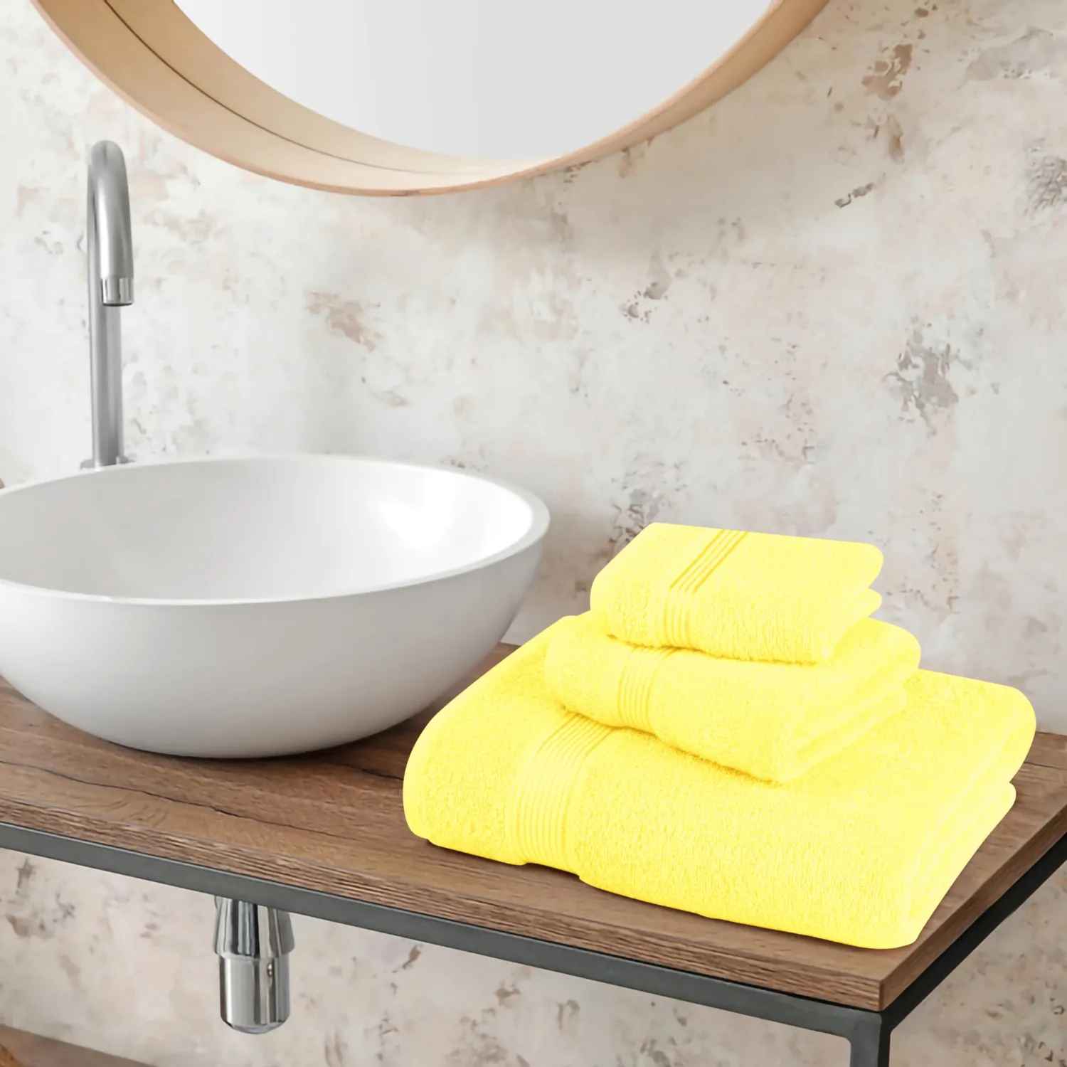 Belizzi Home Ultra Soft 3 Pack Cotton Towel Set, Contains a Bath Towel 28x55 inch, a Hand Towel 16x24 inch & a Wash Coth 12x12 inch, Ideal Everyday use, Compact & Lightweight - Lime Yellow