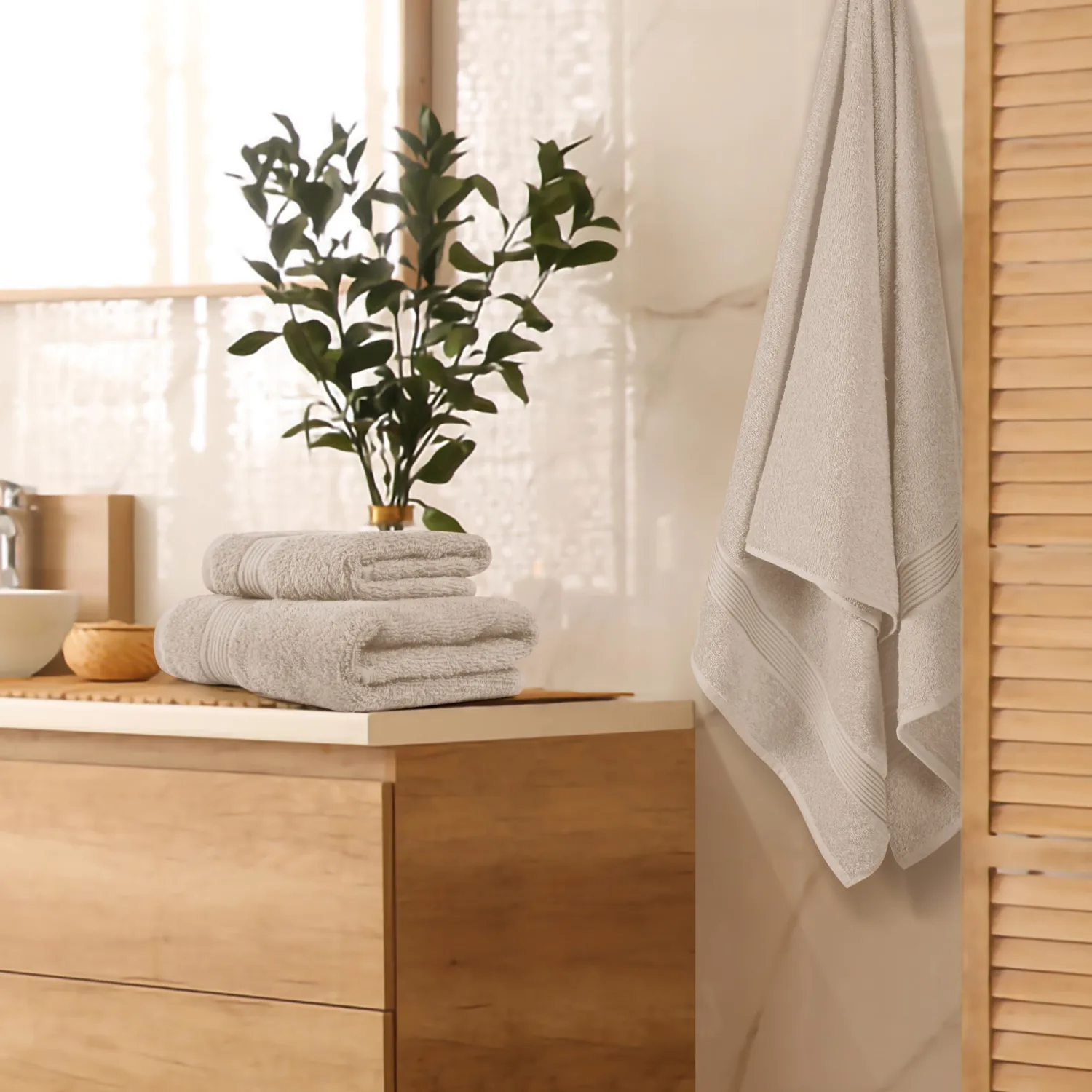 Belizzi Home Ultra Soft 3 Pack Cotton Towel Set, Contains a Bath Towel 28x55 inch, a Hand Towel 16x24 inch & a Wash Coth 12x12 inch, Ideal Everyday use, Compact & Lightweight - Tan