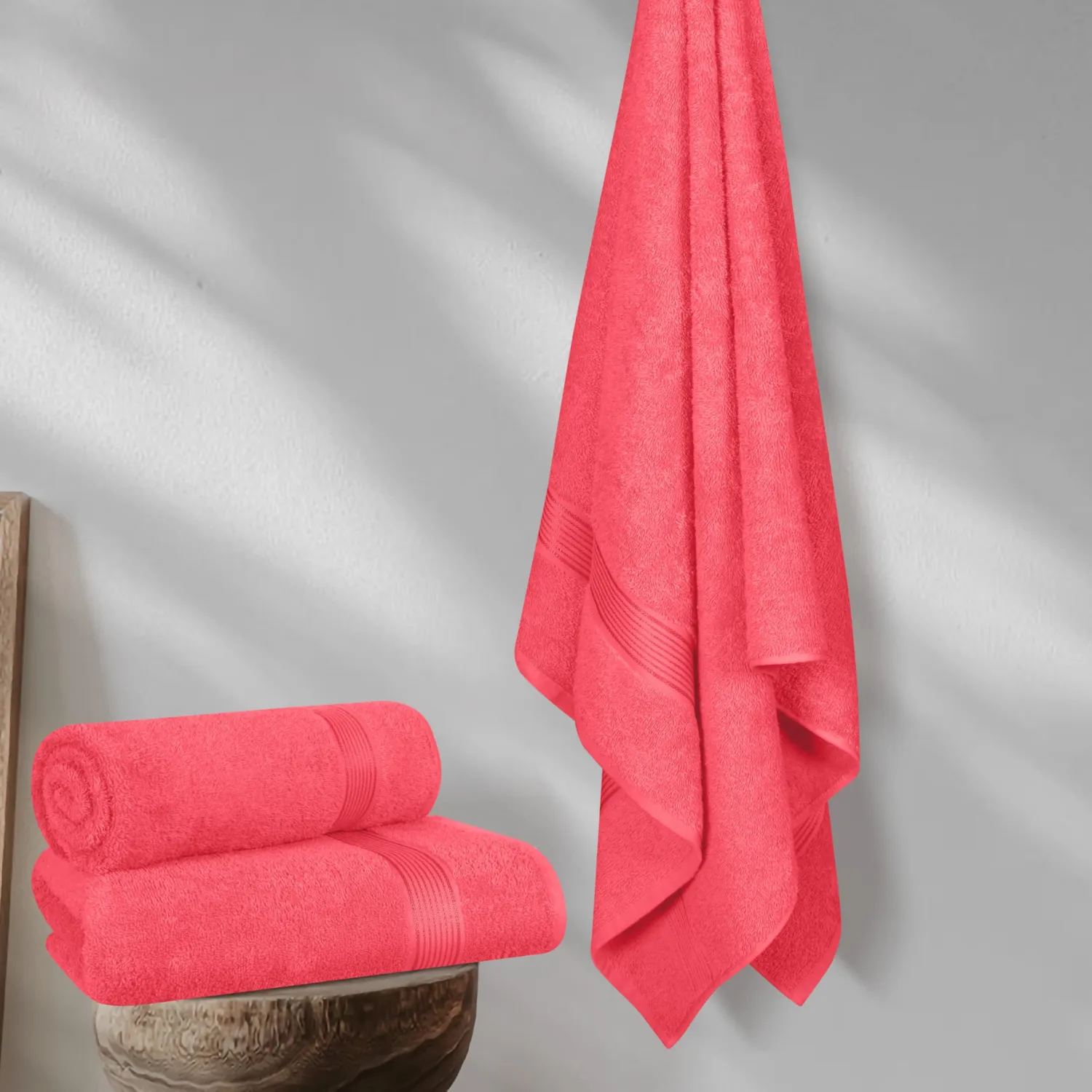 BELZZI Home Ultra Soft 4 Pack Oversized Bath Towel Set 27x54, Cotton Compact Bath Towels, Highly Absorbant Eco-Friendly Quickdry & Lightweight Towel, Ideal for Gym Travel Camp Pool - Coral Orange