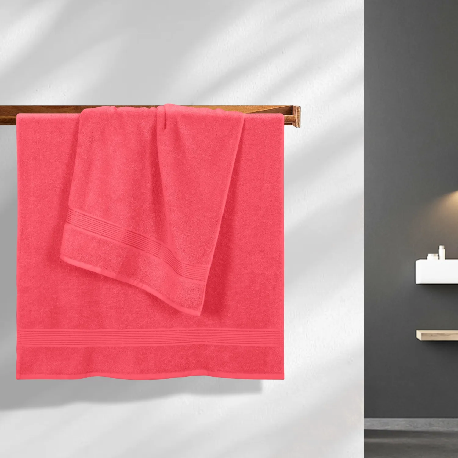 BELZZI Home Ultra Soft 4 Pack Oversized Bath Towel Set 27x54, Cotton Compact Bath Towels, Highly Absorbant Eco-Friendly Quickdry & Lightweight Towel, Ideal for Gym Travel Camp Pool - Coral Orange