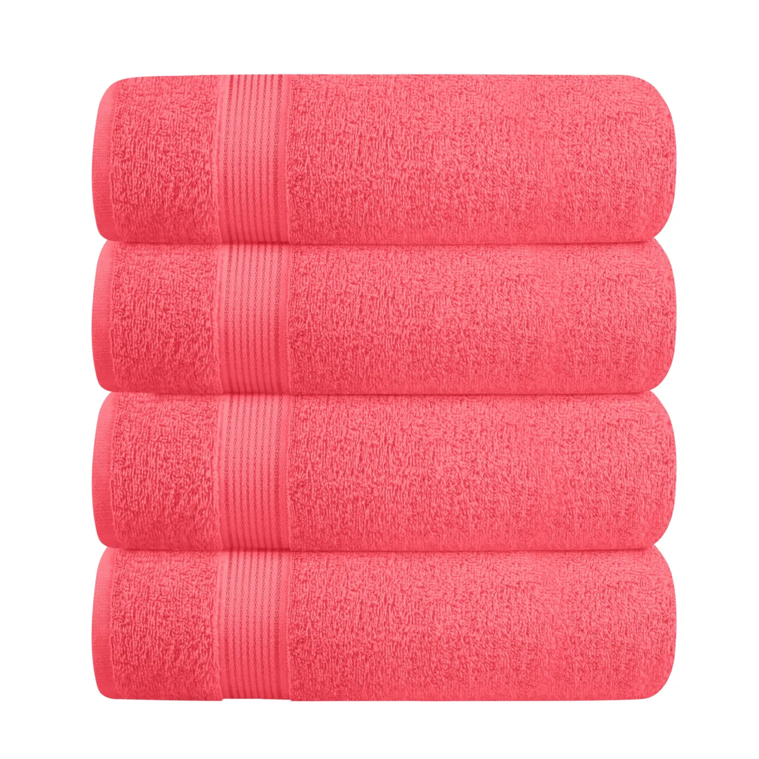 BELZZI Home Ultra Soft 4 Pack Oversized Bath Towel Set 27x54, Cotton Compact Bath Towels, Highly Absorbant Eco-Friendly Quickdry & Lightweight Towel, Ideal for Gym Travel Camp Pool - Coral Orange