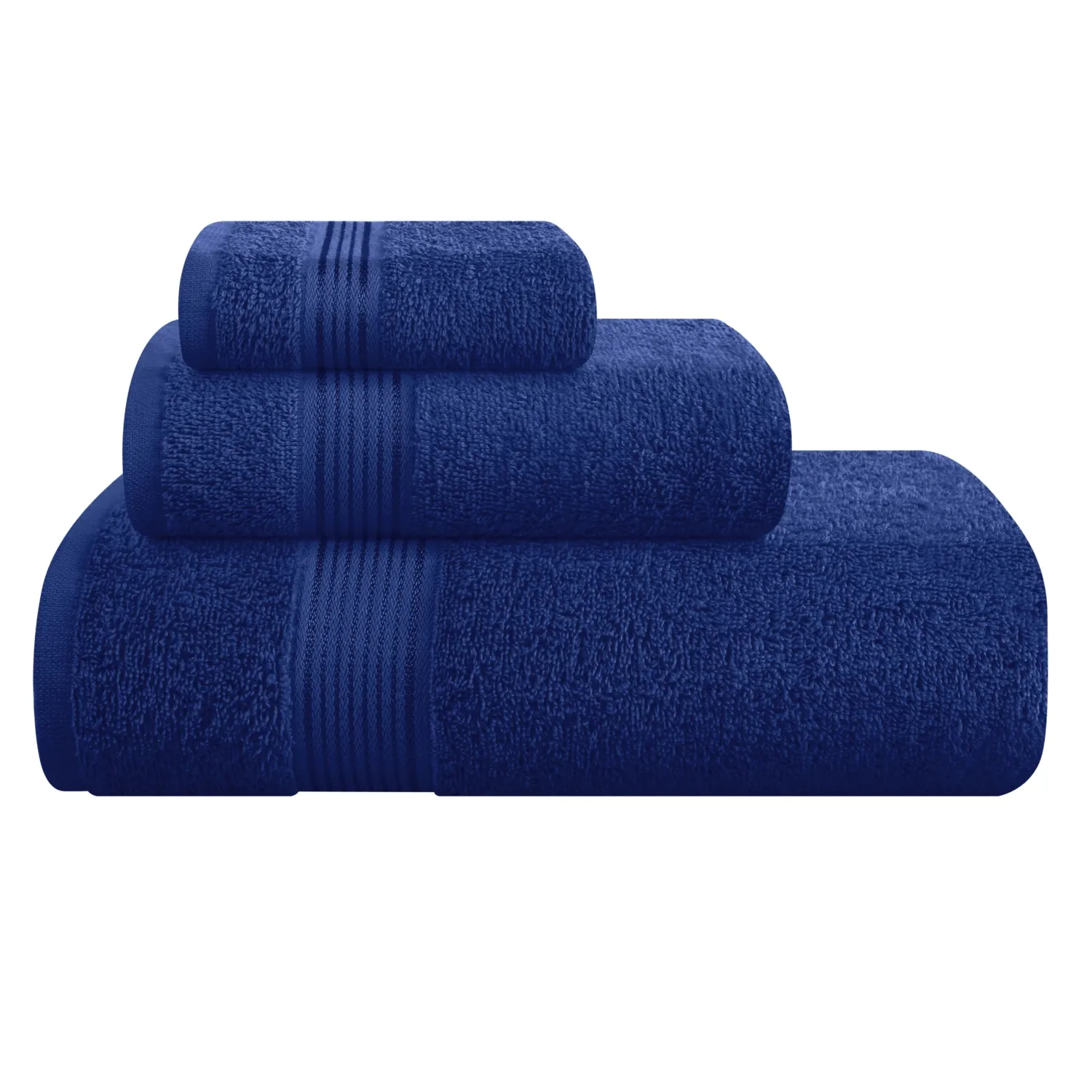Belizzi Home Ultra Soft 3 Pack Cotton Towel Set, Contains a Bath Towel 28x55 inch, a Hand Towel 16x24 inch & a Wash Coth 12x12 inch, Ideal Everyday use, Compact & Lightweight - Navy Blue
