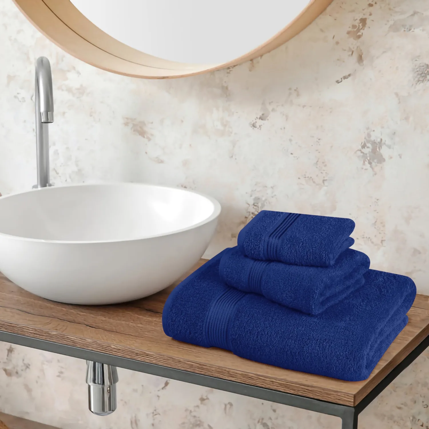 Belizzi Home Ultra Soft 3 Pack Cotton Towel Set, Contains a Bath Towel 28x55 inch, a Hand Towel 16x24 inch & a Wash Coth 12x12 inch, Ideal Everyday use, Compact & Lightweight - Navy Blue