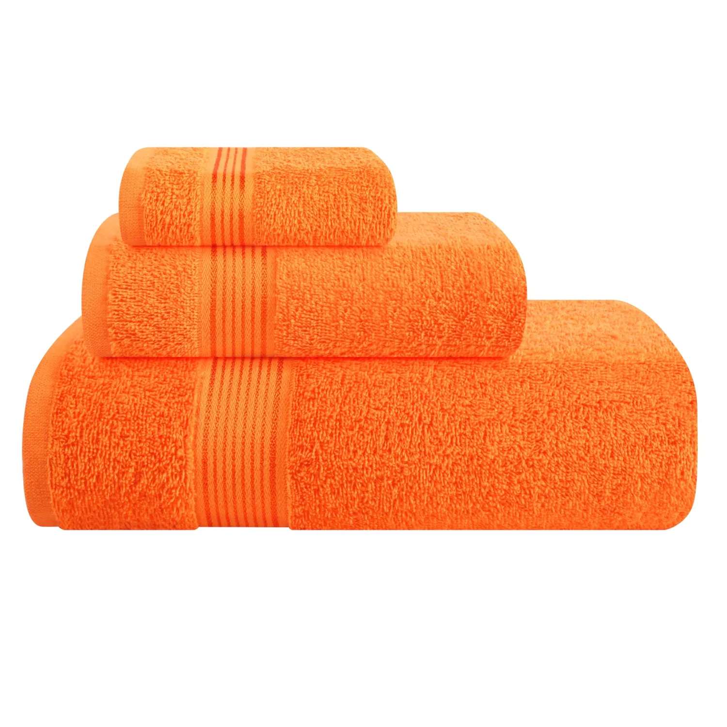Belizzi Home Ultra Soft 3 Pack Cotton Towel Set, Contains a Bath Towel 28x55 inch, a Hand Towel 16x24 inch & a Wash Coth 12x12 inch, Ideal Everyday use, Compact & Lightweight - Orange