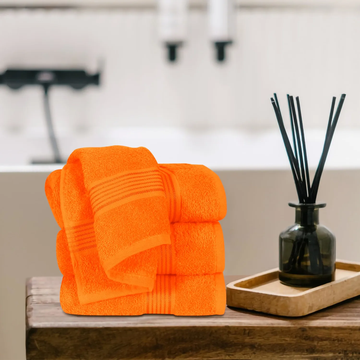 Belizzi Home Ultra Soft Cotton 6 -Piece Hand Towel Set 16x24, Ideal for use in Bathroom, Kitchen, Gym, Spa - Compact, Eco-Friendly, Lightweight - Multi Purpose Hand Towels - Orange
