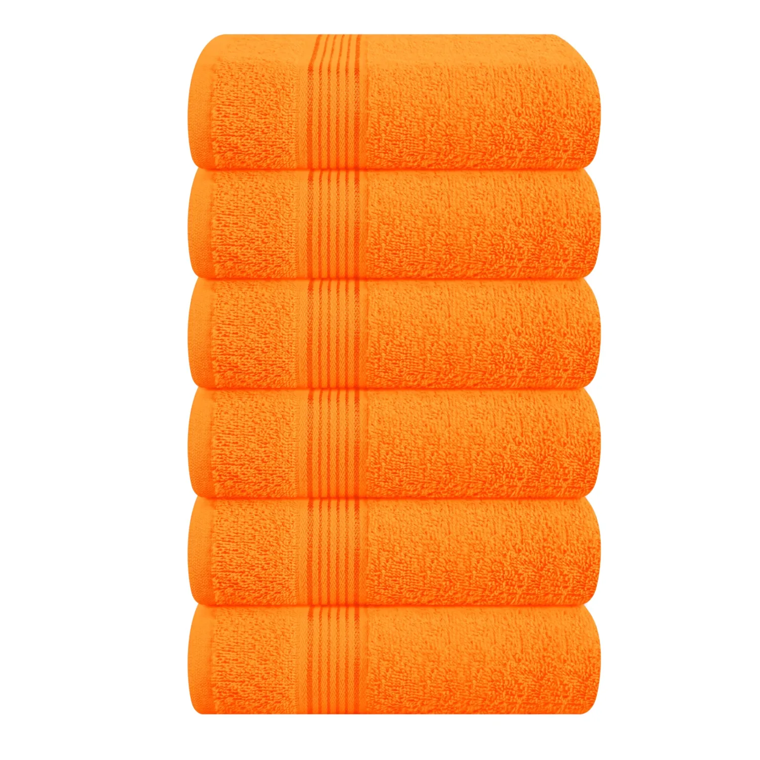 Belizzi Home Ultra Soft Cotton 6 -Piece Hand Towel Set 16x24, Ideal for use in Bathroom, Kitchen, Gym, Spa - Compact, Eco-Friendly, Lightweight - Multi Purpose Hand Towels - Orange