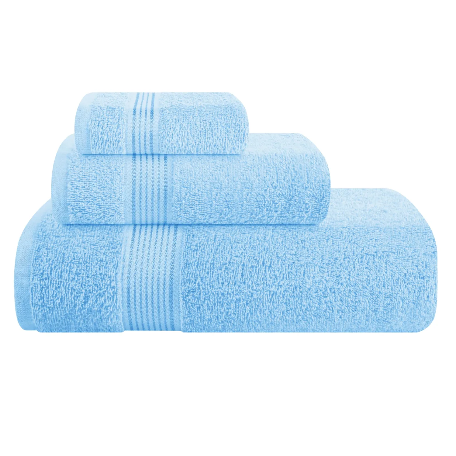 Belizzi Home Ultra Soft 3 Pack Cotton Towel Set, Contains a Bath Towel 28x55 inch, a Hand Towel 16x24 inch & a Wash Coth 12x12 inch, Ideal Everyday use, Compact & Lightweight - Sky Blue