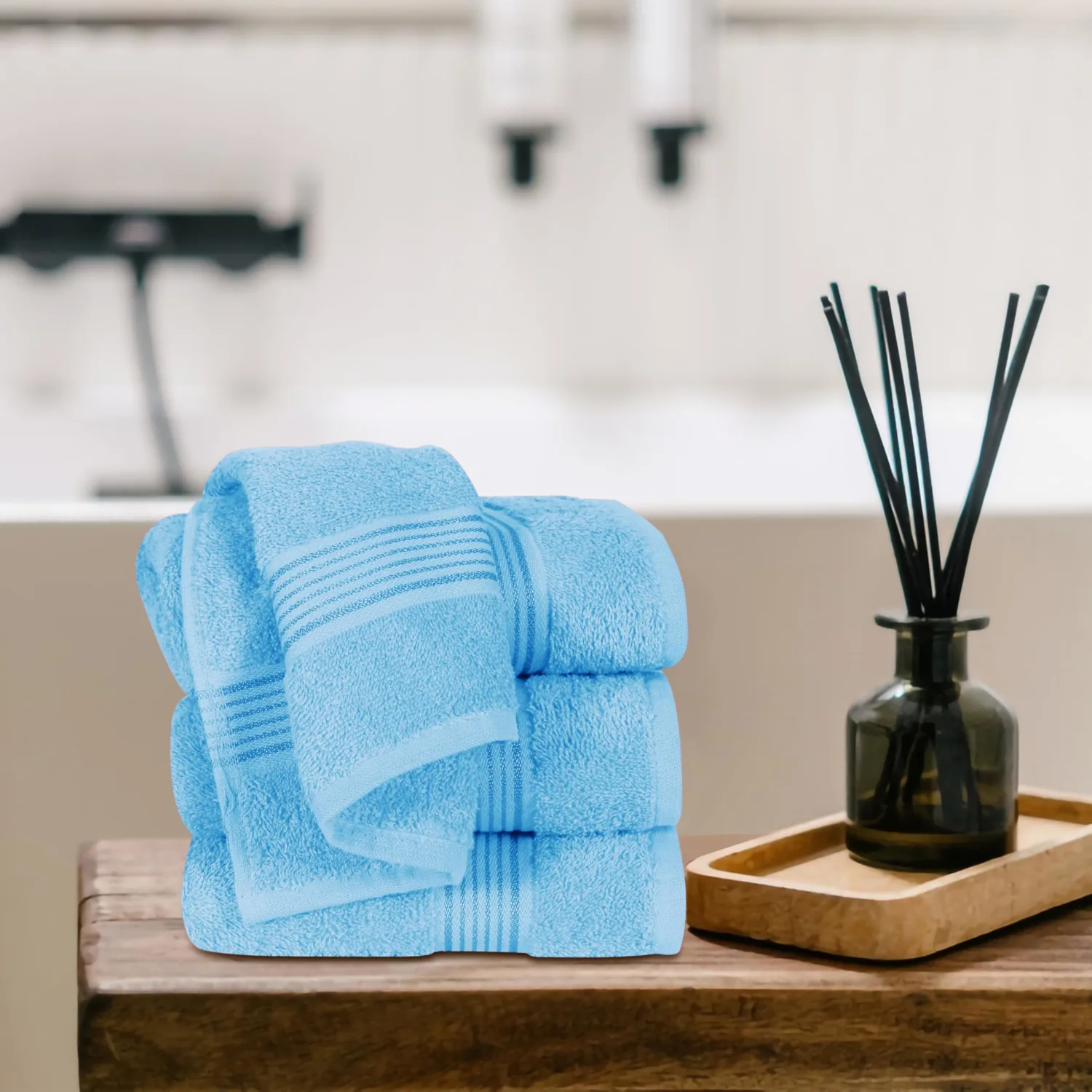 Belizzi Home Ultra Soft Cotton 6 -Piece Hand Towel Set 16x24, Ideal for use in Bathroom, Kitchen, Gym, Spa - Compact, Eco-Friendly, Lightweight - Multi Purpose Hand Towels - Sky Blue