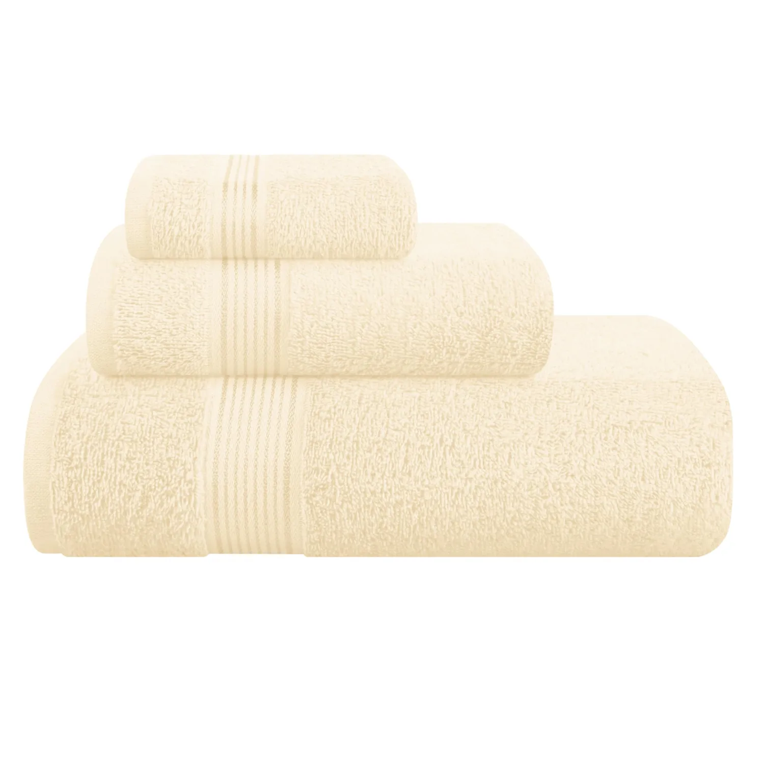 Belizzi Home Ultra Soft 3 Pack Cotton Towel Set, Contains a Bath Towel 28x55 inch, a Hand Towel 16x24 inch & a Wash Coth 12x12 inch, Ideal Everyday use, Compact & Lightweight - Ivory