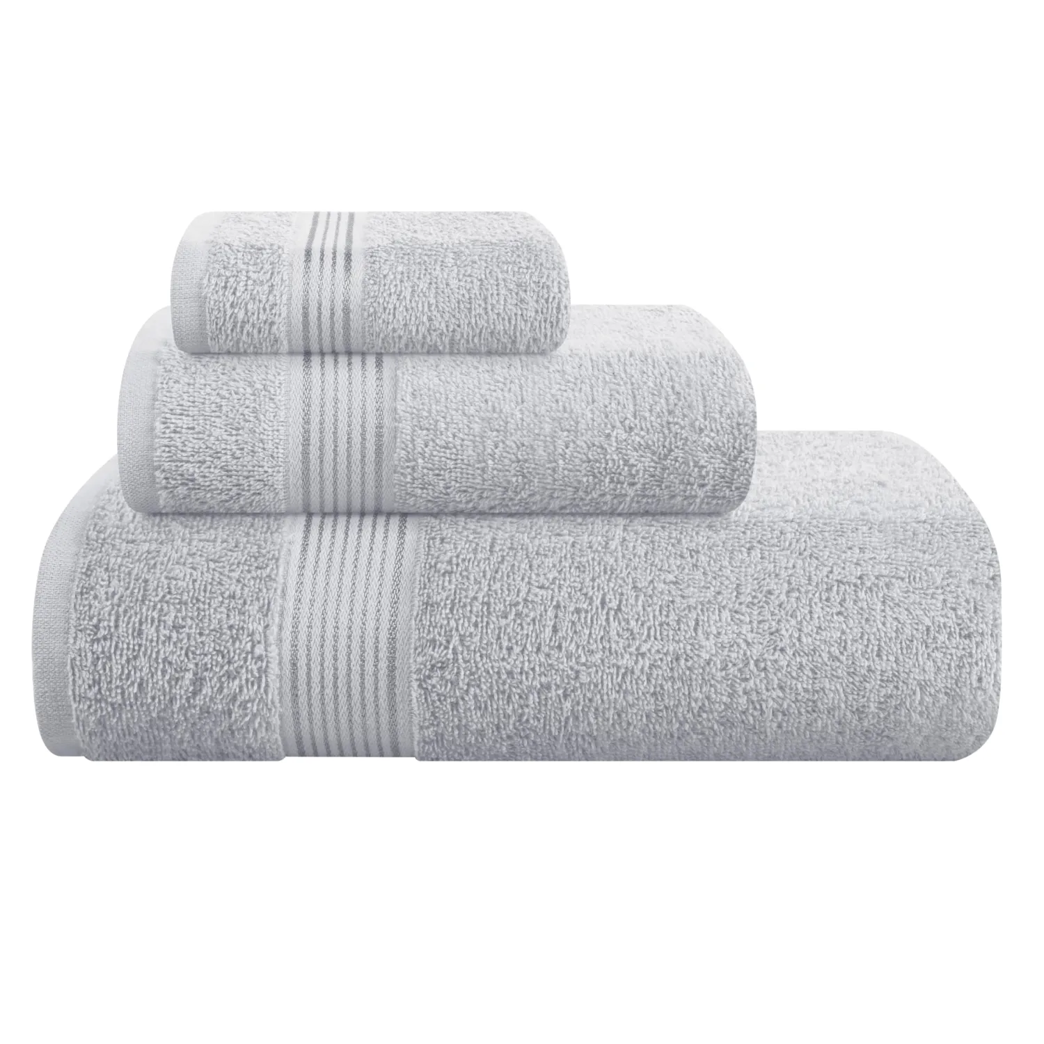 Belizzi Home Ultra Soft 3 Pack Cotton Towel Set, Contains a Bath Towel 28x55 inch, a Hand Towel 16x24 inch & a Wash Coth 12x12 inch, Ideal Everyday use, Compact & Lightweight - Light Grey