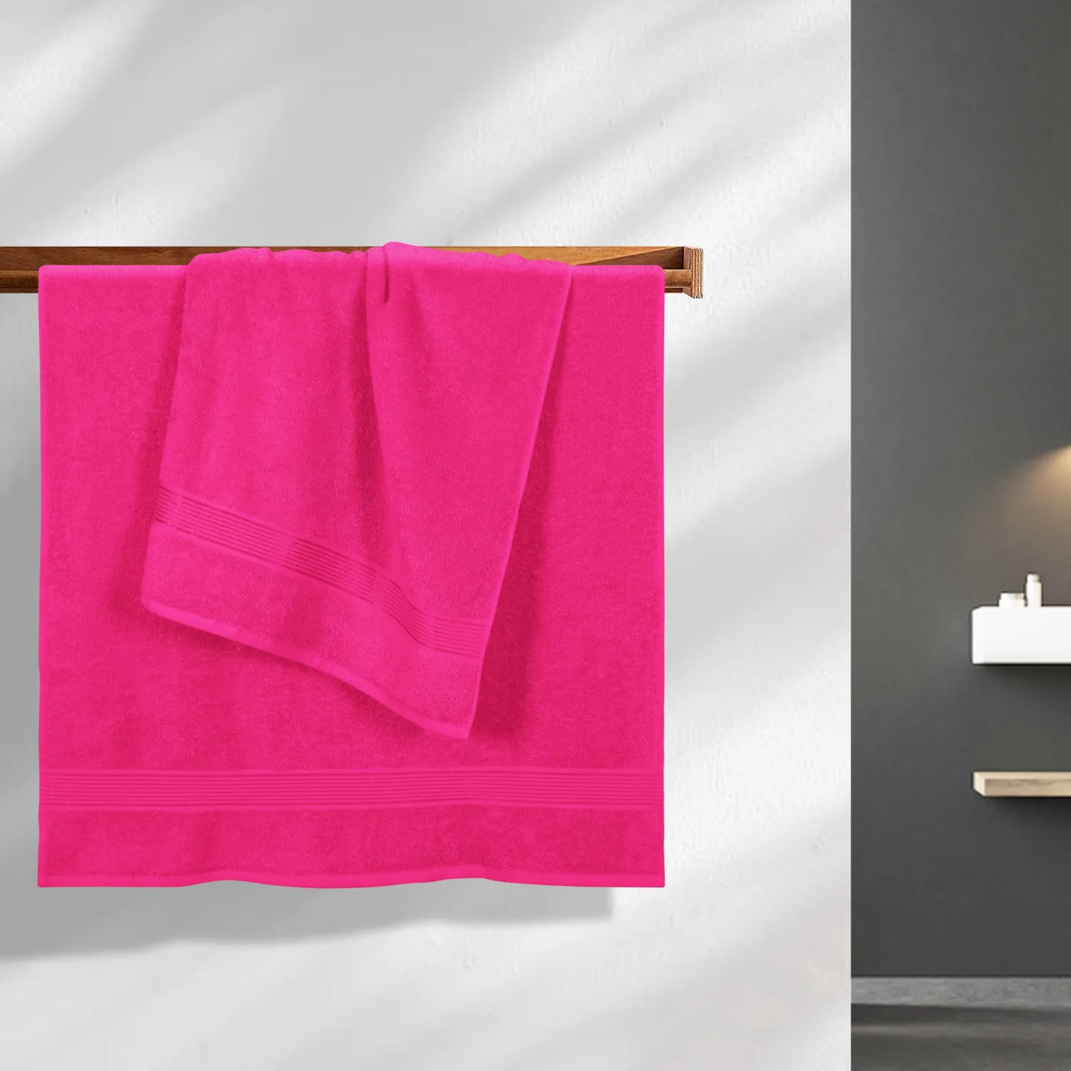 BELZZI Home Ultra Soft 4 Pack Oversized Bath Towel Set 27x54, Cotton Compact Bath Towels, Highly Absorbant Eco-Friendly Quickdry & Lightweight Towel, Ideal for Gym Travel Camp Pool - Hot Pink